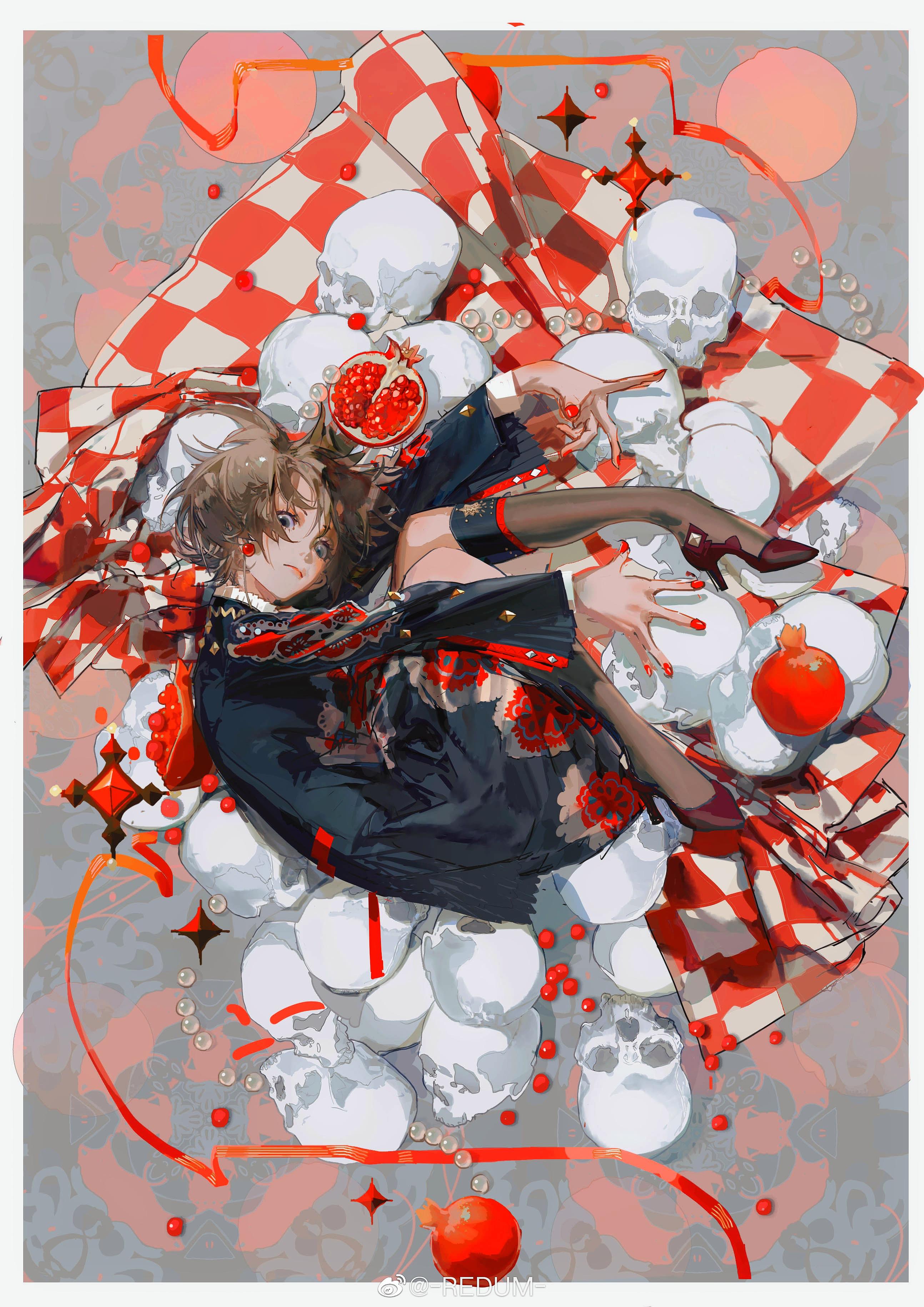 Pomegranate Skull Bones Anime Girls Skull 2588x3662