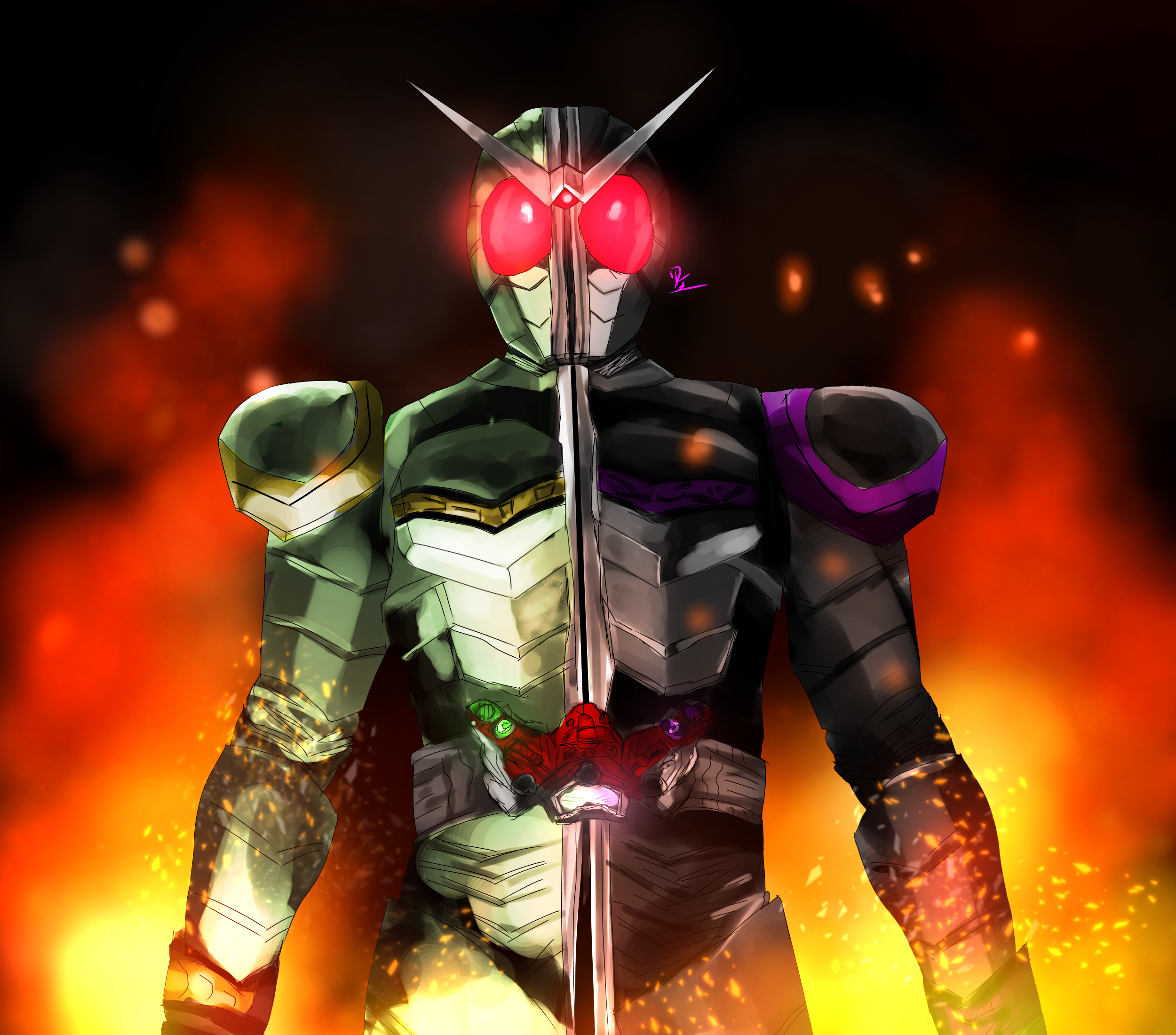 Anime Tokusatsu Kamen Rider W Character Kamen Rider W Double Kamen Rider Solo Artwork Digital Art Fa 2500x2200
