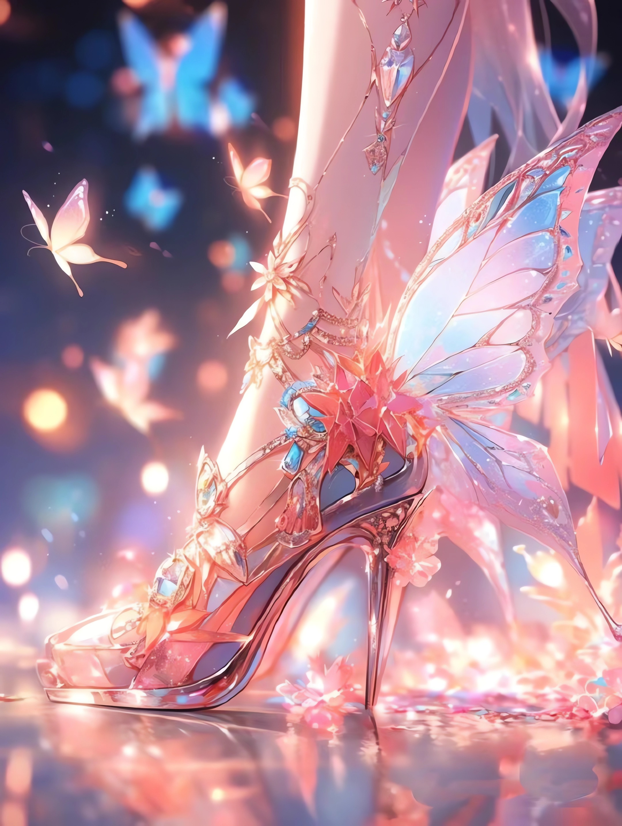 Anime Shoes Anime Girls Heels Reflection Butterfly Blurred Blurry Background Feet 2160x2868