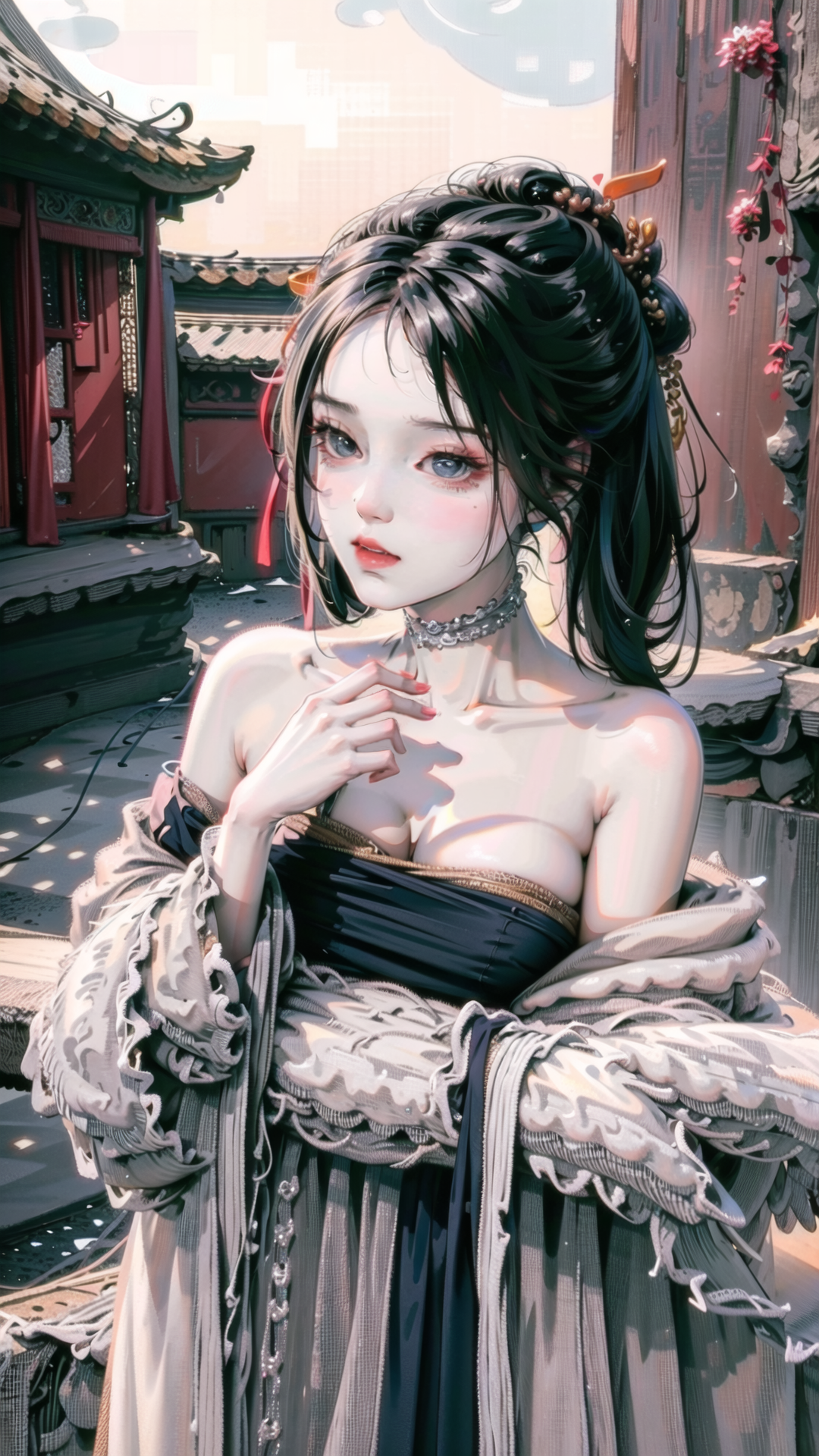 Portrait Illustration Fantasy Girl China Gufen Vertical Choker Looking At Viewer 1080x1920