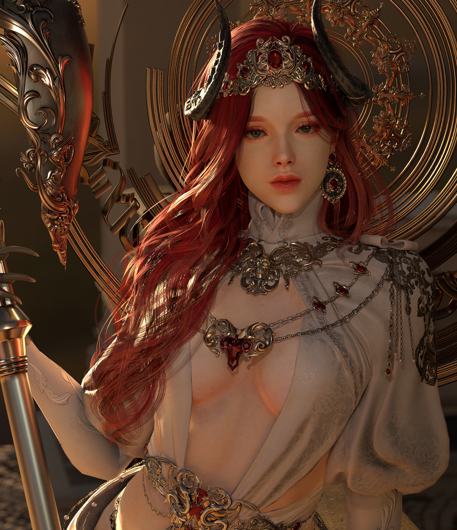 Digital Art Artwork Illustration Demon Fantasy Art Fantasy Girl Redhead Demon Horns Horns Character  1500x1740