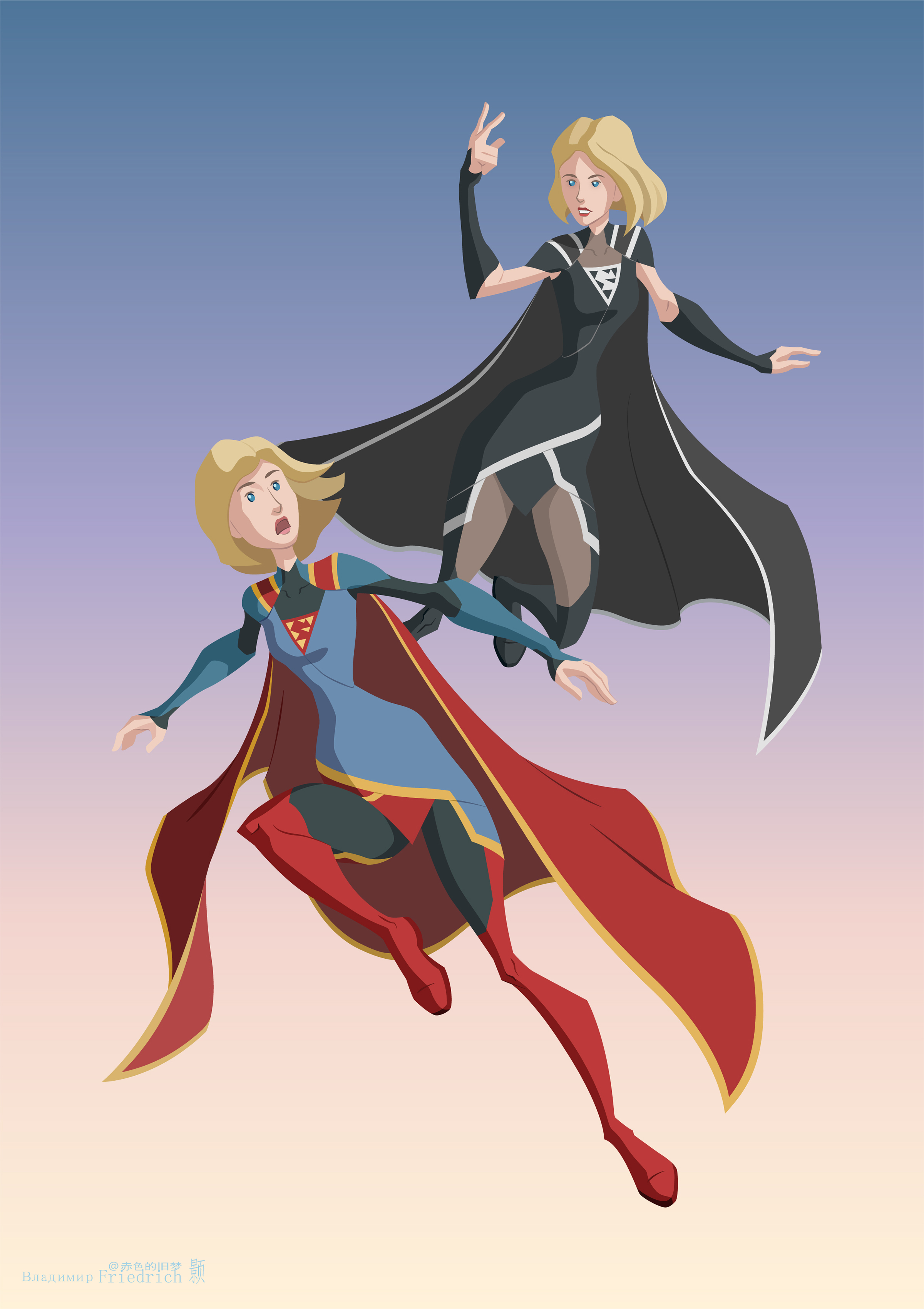 Supergirl Superheroines Flatdesign Kara Zor El Vertical Minimalism Simple Background 2400x3400