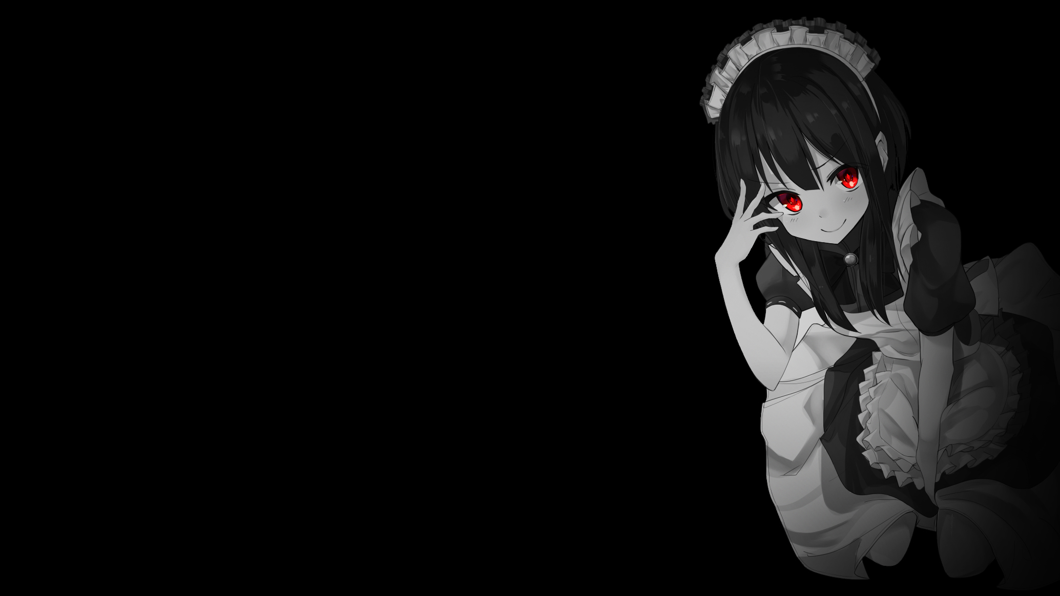 Simple Background Dark Background Black Background Selective Coloring Anime Girls Maid Maid Outfit M 2069x1164