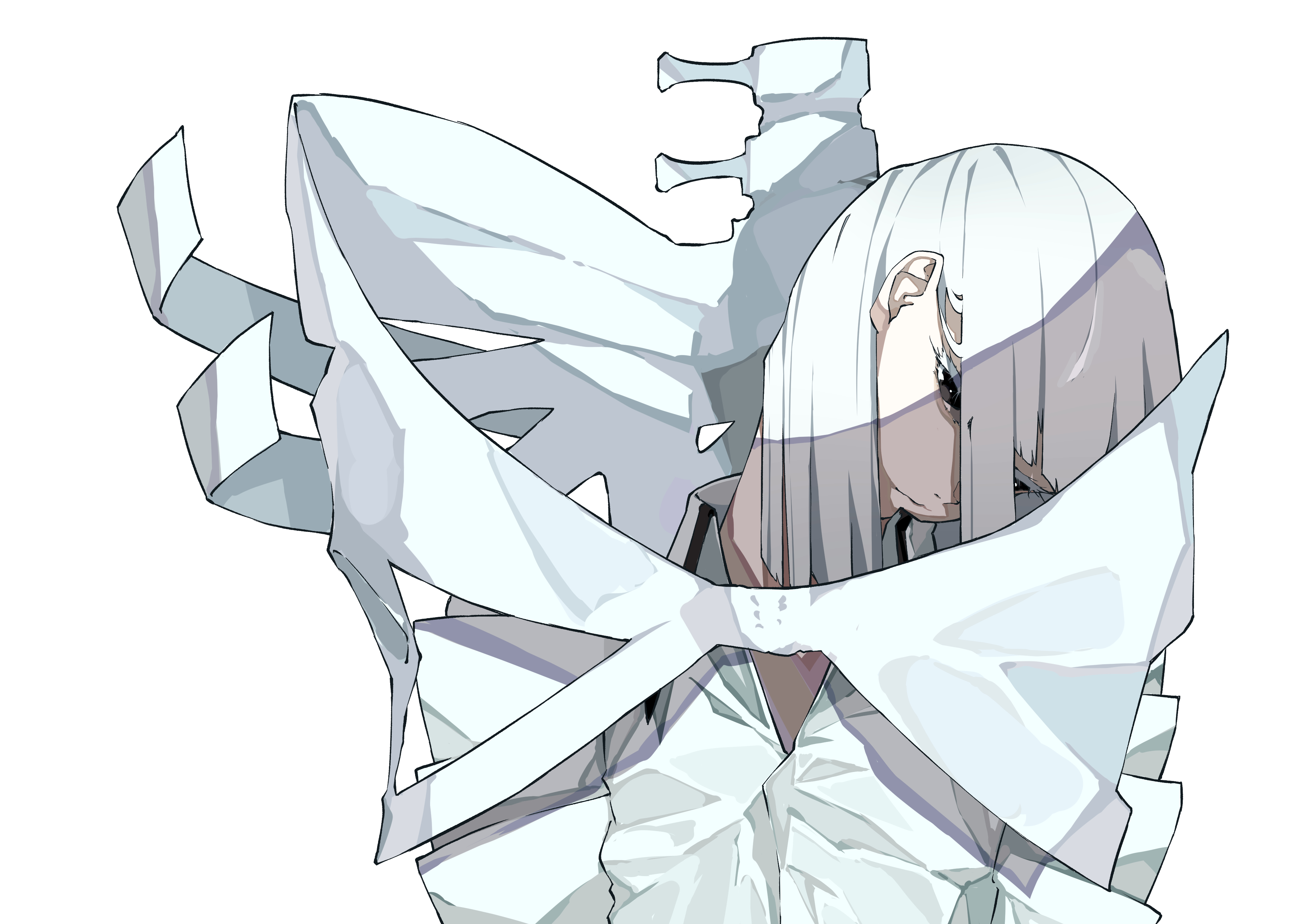 Nico Tina Minimalism Anime Girls White Hair White Background 4093x2894