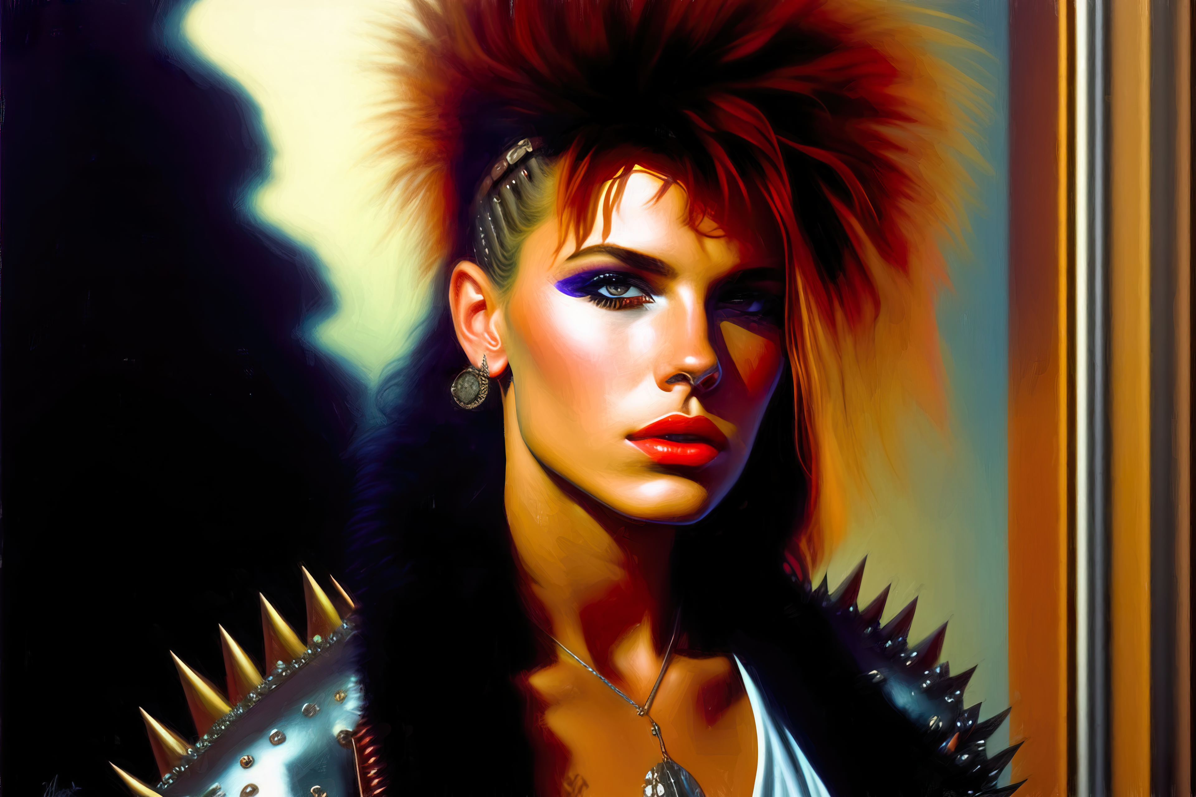Lexica Ai Art Portrait Women Oil Painting 1980s Punk Girl Vibrant Detailed Face 3840x2560