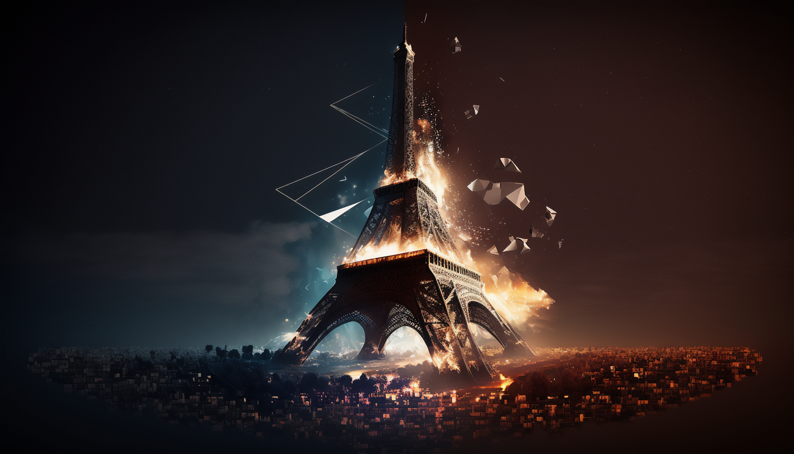 Ai Art Abstract Paris Eiffel Tower Minimalism 3136x1792