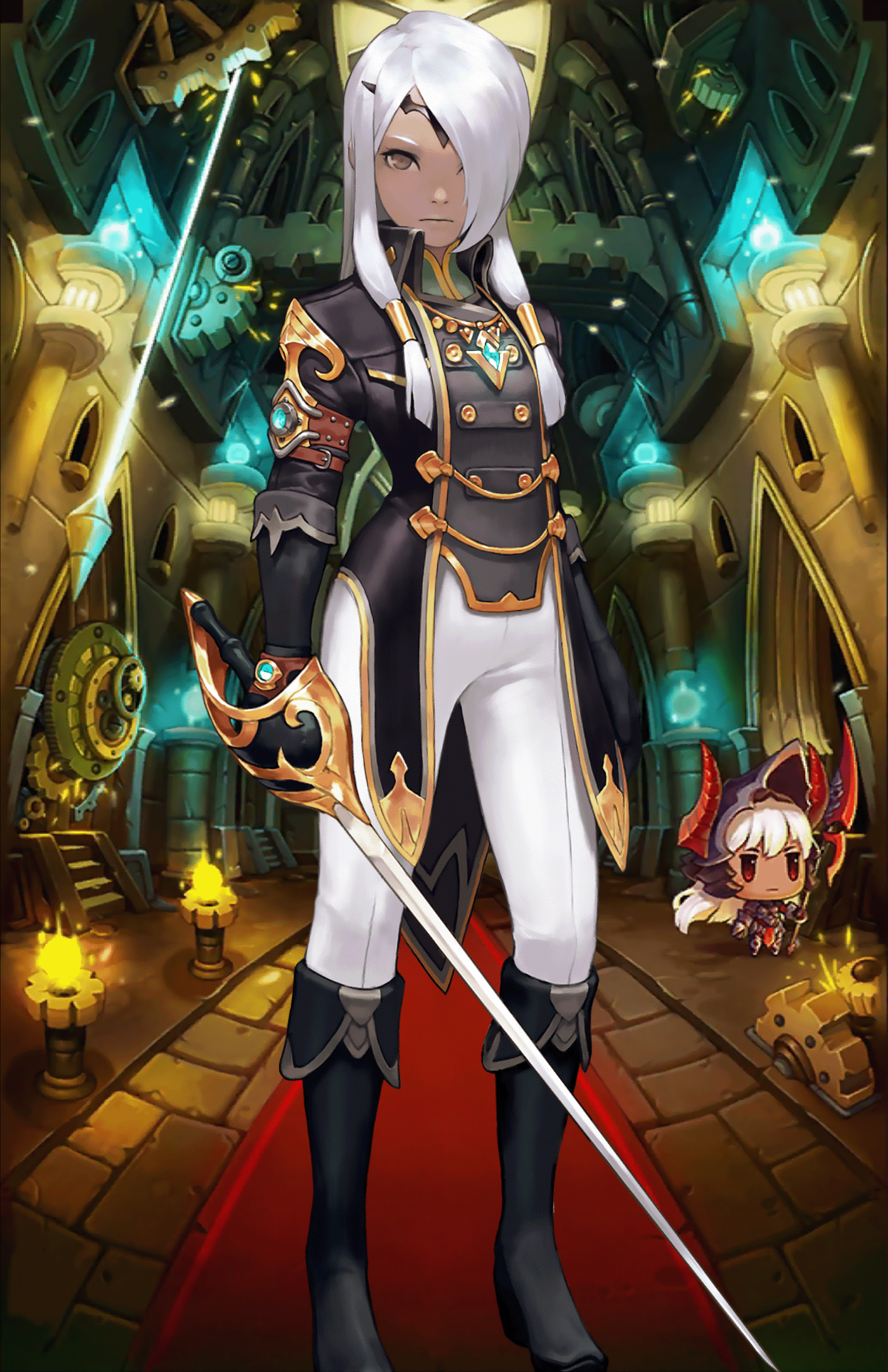 Guardian Tales Aisha Guardian Tales Royal Saber Sword White Hair Brown Eyes 1799x2778