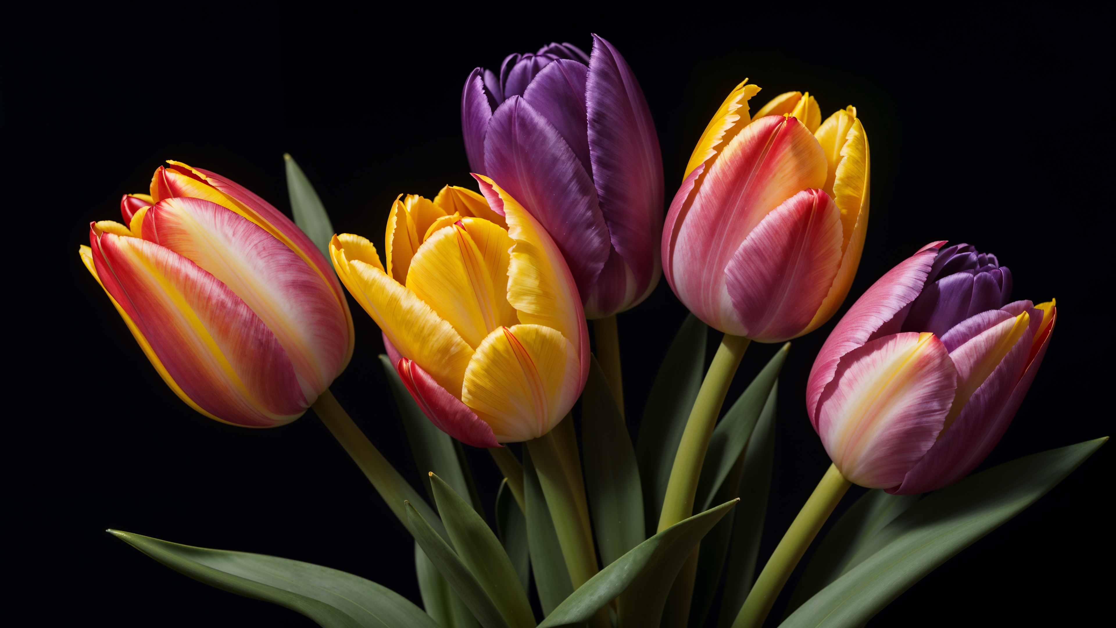 Digital Art Flowers Tulips Simple Background Black Background Closeup 3840x2160