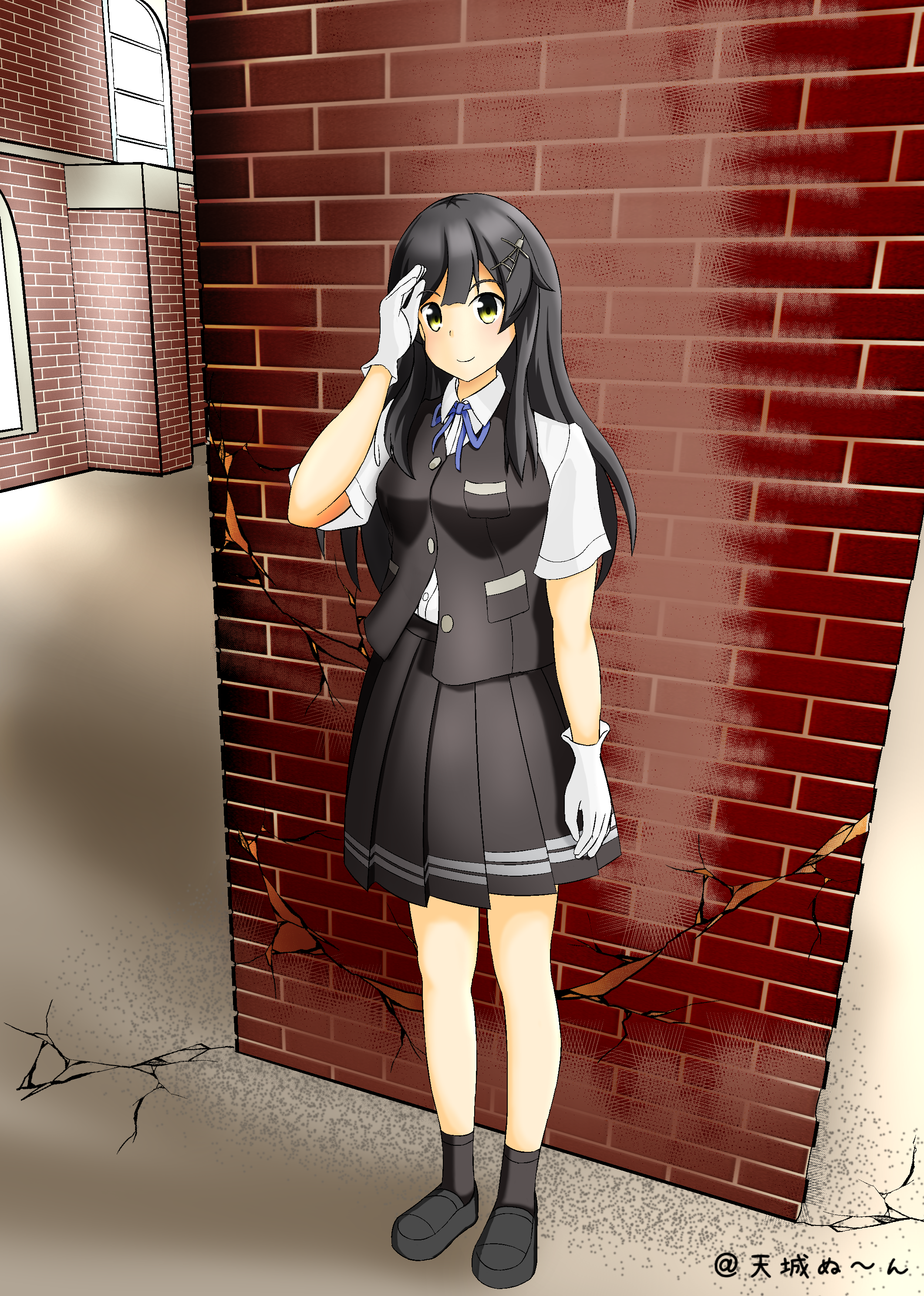 Anime Anime Girls Kantai Collection Oyashio KanColle Long Hair Black Hair Artwork Digital Art Fan Ar 2122x2976
