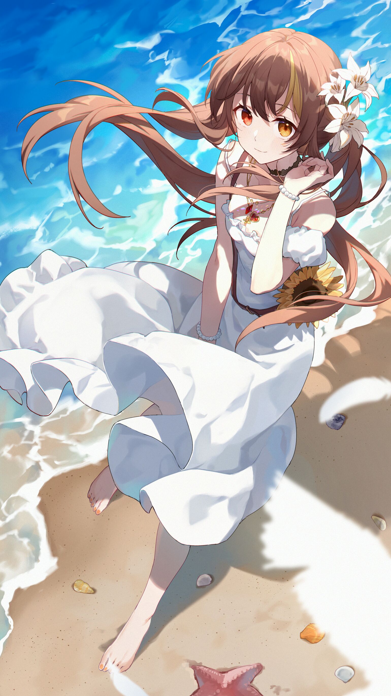 Anime Anime Girls Flower In Hair Starfish Water 1540x2738