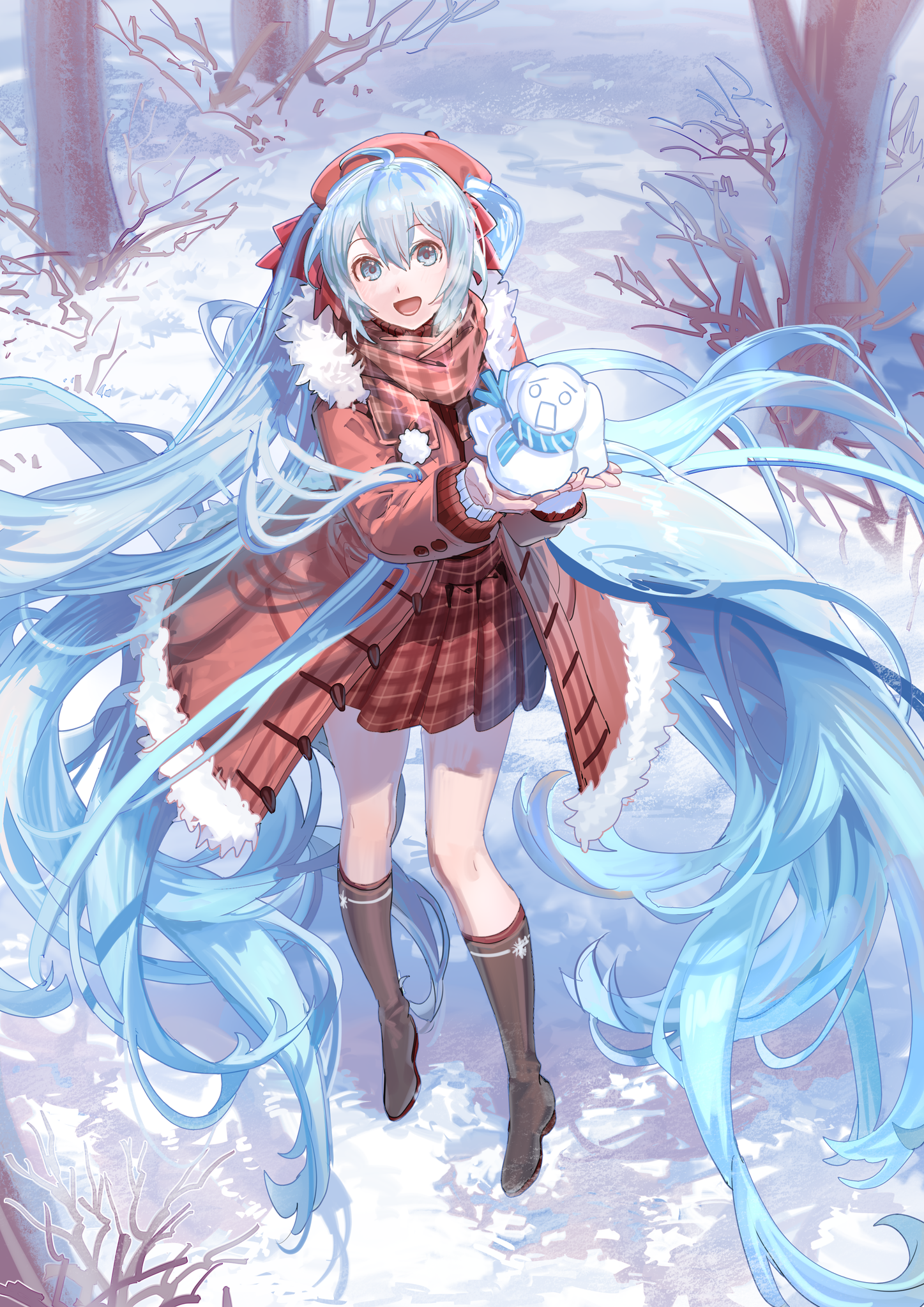 Anime Pixiv Anime Girls Standing Long Hair Twintails Blue Hair Blue Eyes Looking At Viewer Snow Open 1447x2046