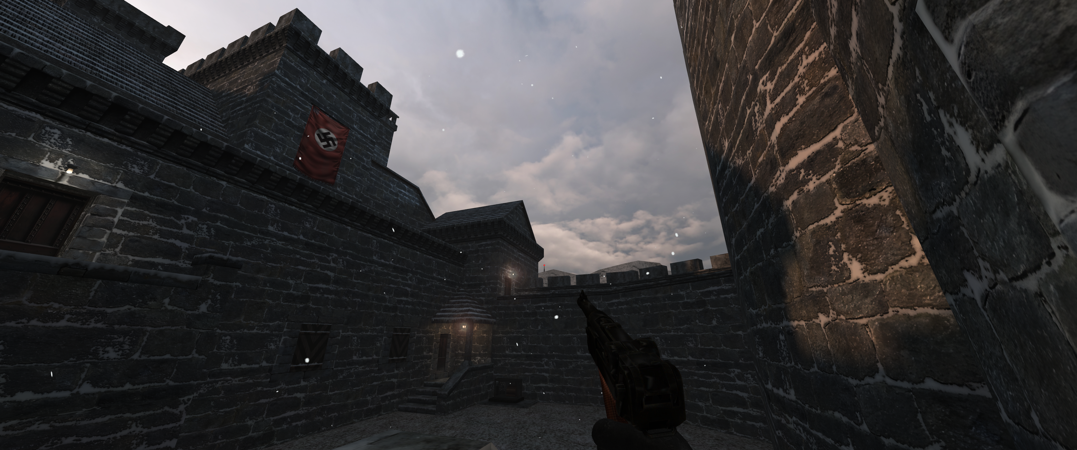 Return To Castle Wolfenstein World War Ii Swastika Video Game Art Gun Sky Clouds Video Games Flag Bu 3440x1440