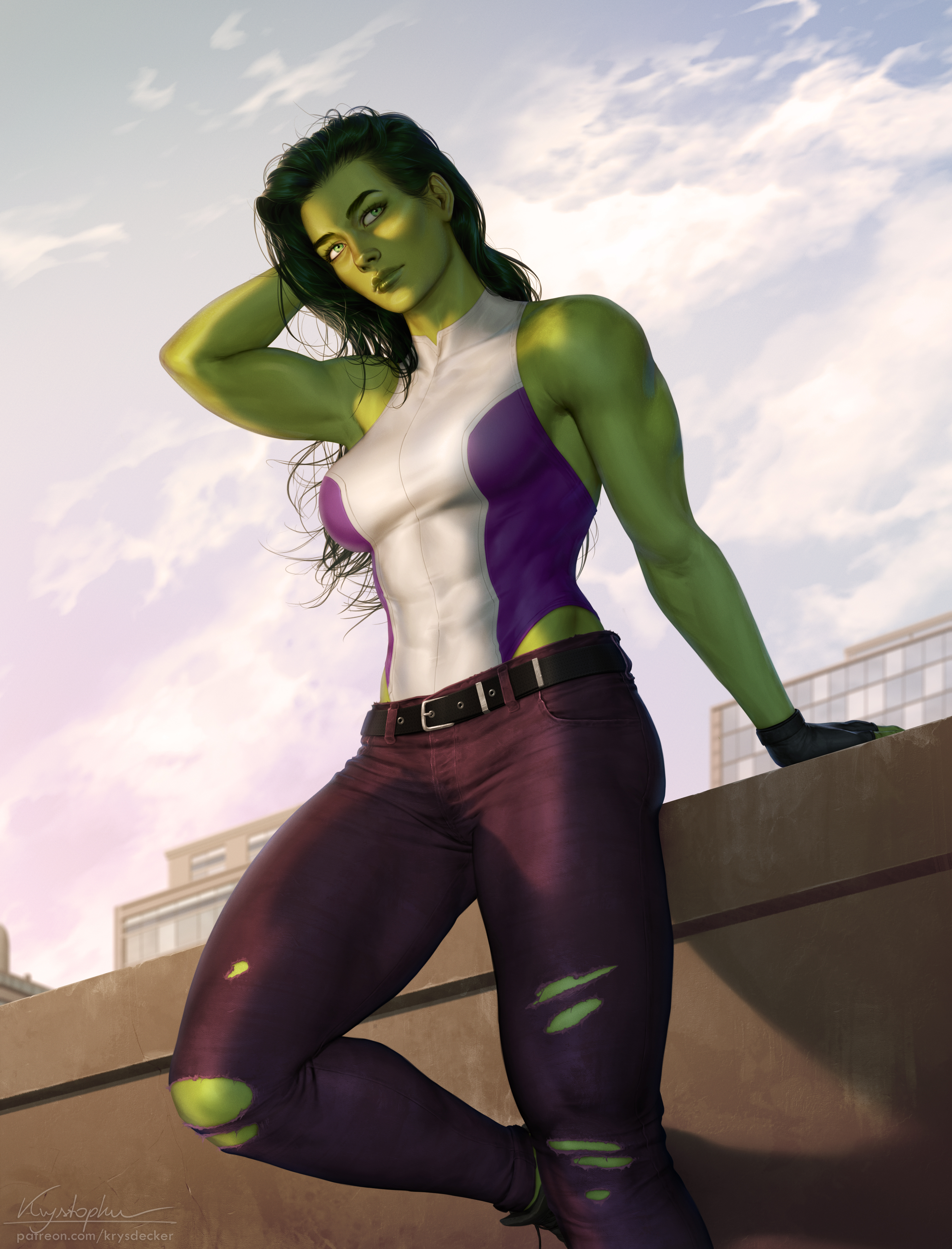 She Hulk Marvel Comics Fictional Character Superheroines 2D Artwork Drawing Fan Art Krys Decker Torn 3085x4047