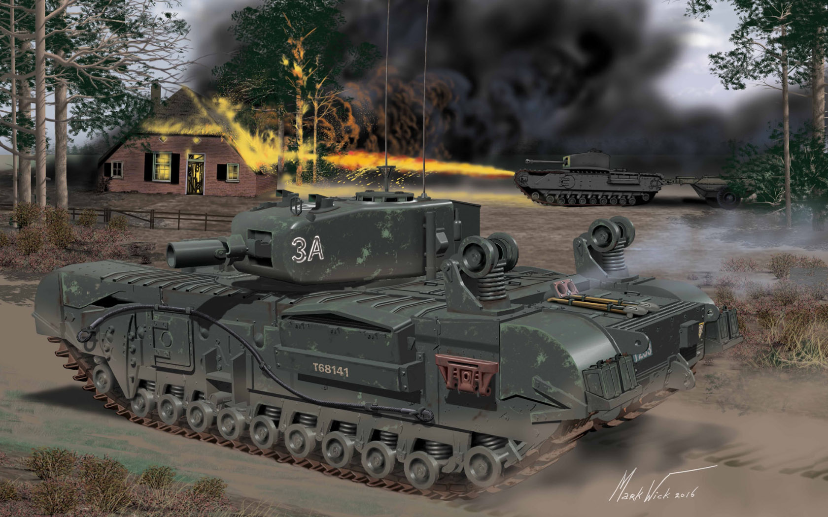 Tank Army Military Fire Military Vehicle Smoke Artwork Trees Ground Path Churchill Mk Vii 1680x1050