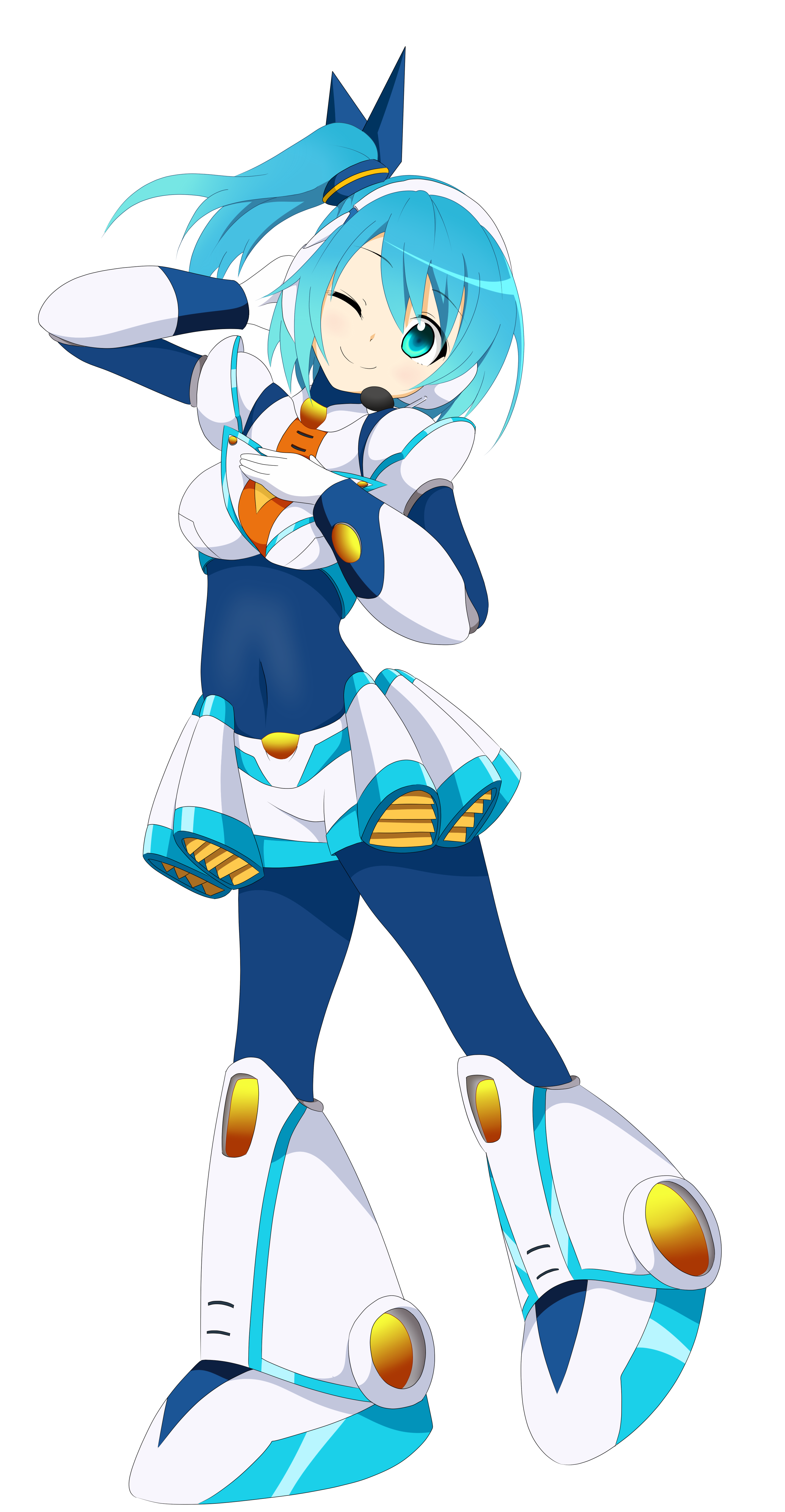 Anime Anime Girls Mega Man X Rockman X DiVE RiCO Rockman X DiVE Long Hair Long Sleeves Blue Hair Sol 2857x5500