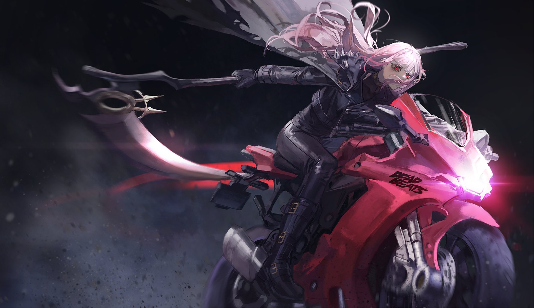 Hololive English Hololive Anime Girls Virtual Youtuber Mori Calliope Motorcycle Scythe Pink Hair Veh 1777x1025