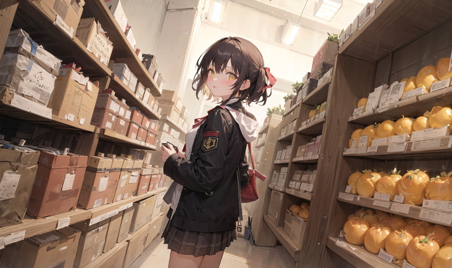Anime Anime Girls Schoolgirl School Uniform Shopping Purse Brunette Brown Eyes Looking At Viewer Ski 1552x920