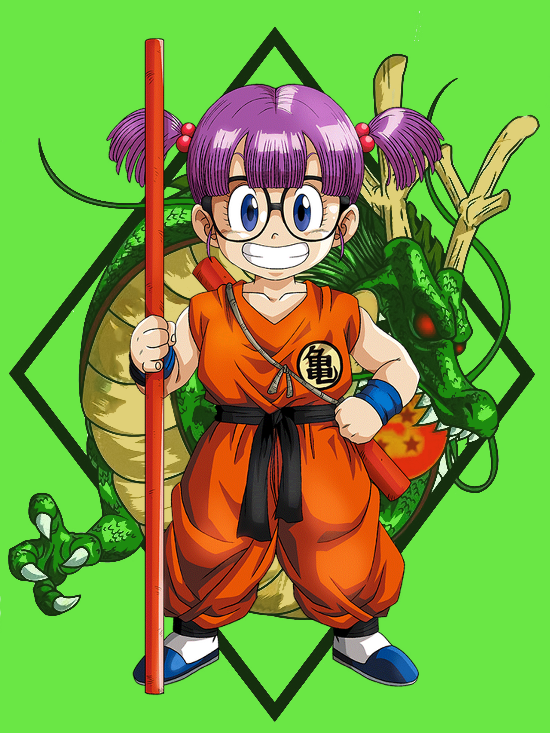 Dragon Ball Dragon Ball Z Dragon Ball GT Arale Dr Slump Crossover Anime Girls Smiling Vertical Green 1800x2400