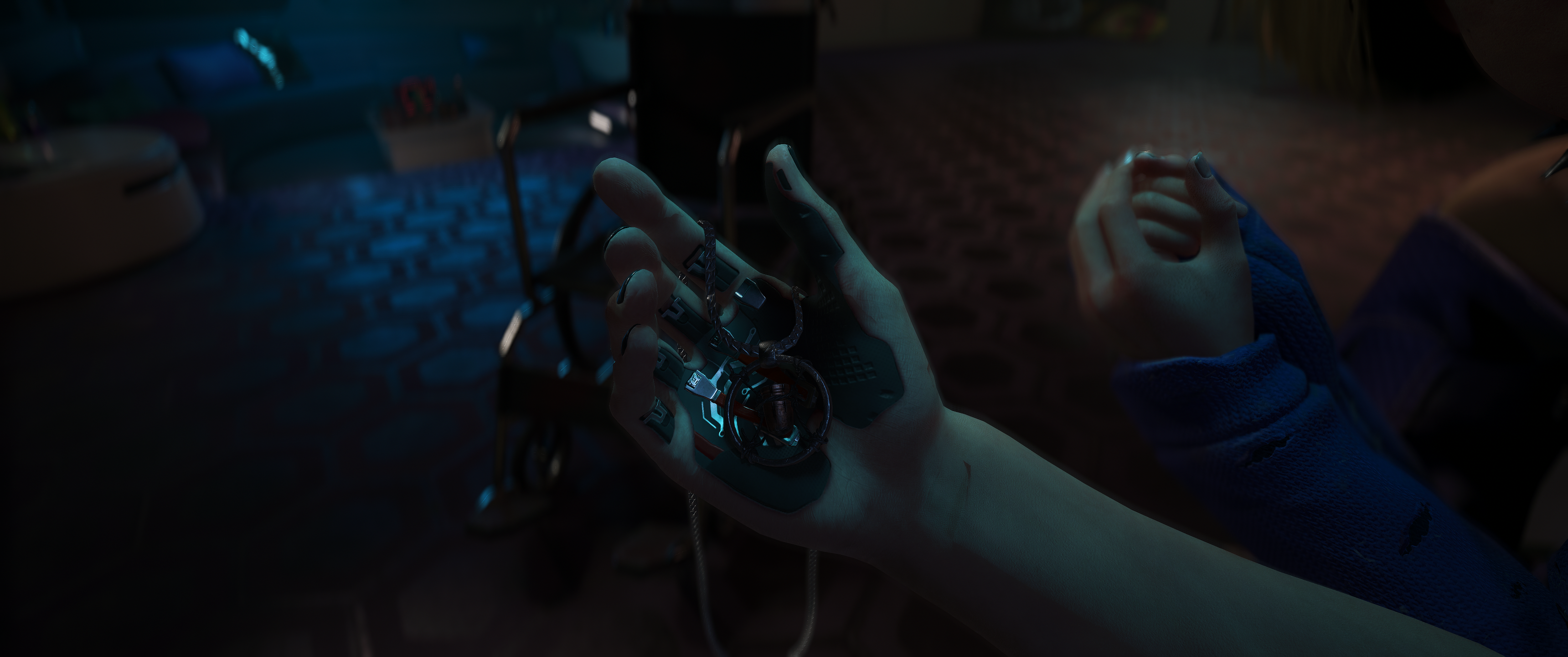 Cyberpunk 2077 CD Projekt RED Necklace Game Photography CGi Video Game Art Hands Depth Of Field Vide 3440x1440