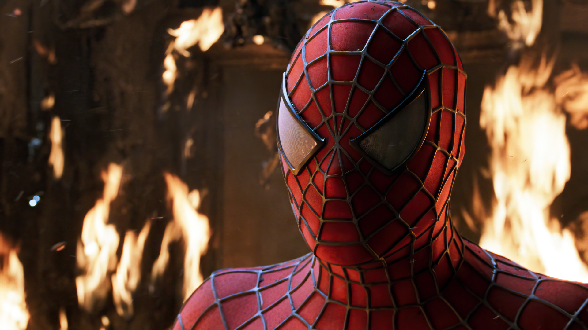 Spider Man Superhero Fire Movies Film Stills Mask Tobey Maguire Marvel Comics 1920x1080