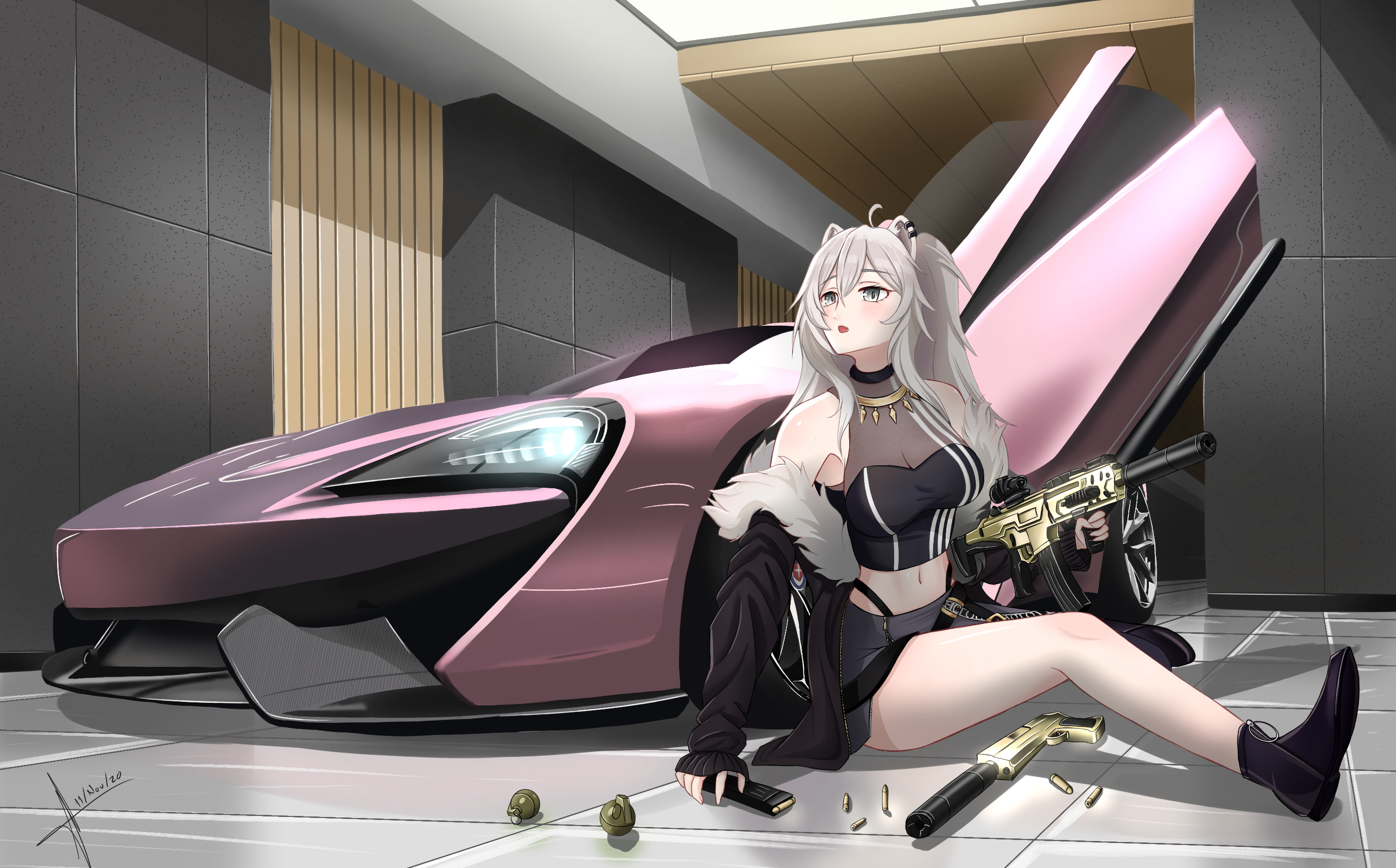 Anime Girls Anime Digital Digital Art 2D Looking At Viewer Car Gun Grenades Hololive Shishiro Botan 2790x1735
