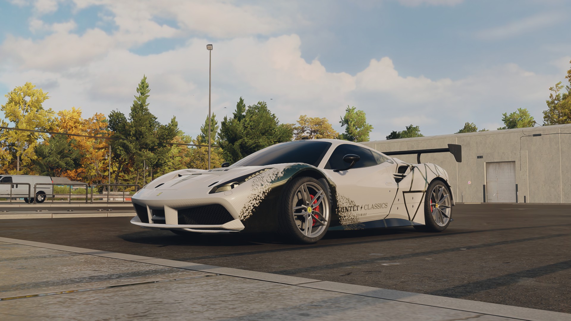 Need For Speed Unbound Car Sky Game Ferrari 488 GTB Clouds Screen Shot Parking Lot Sky CGi Front Ang 1920x1080