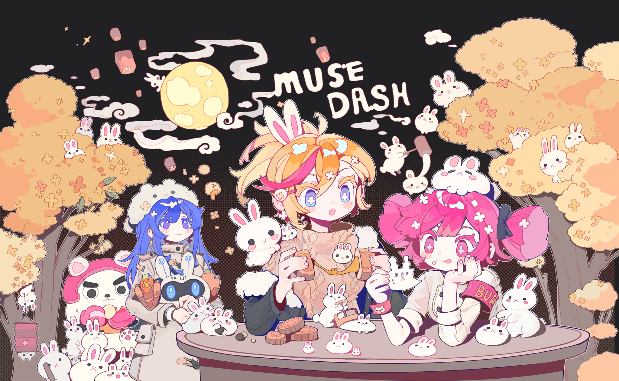 MuseDash Anime Girls Gamer Music Colorful Food Tongue Out Trees Rabbits Animals 2048x1260