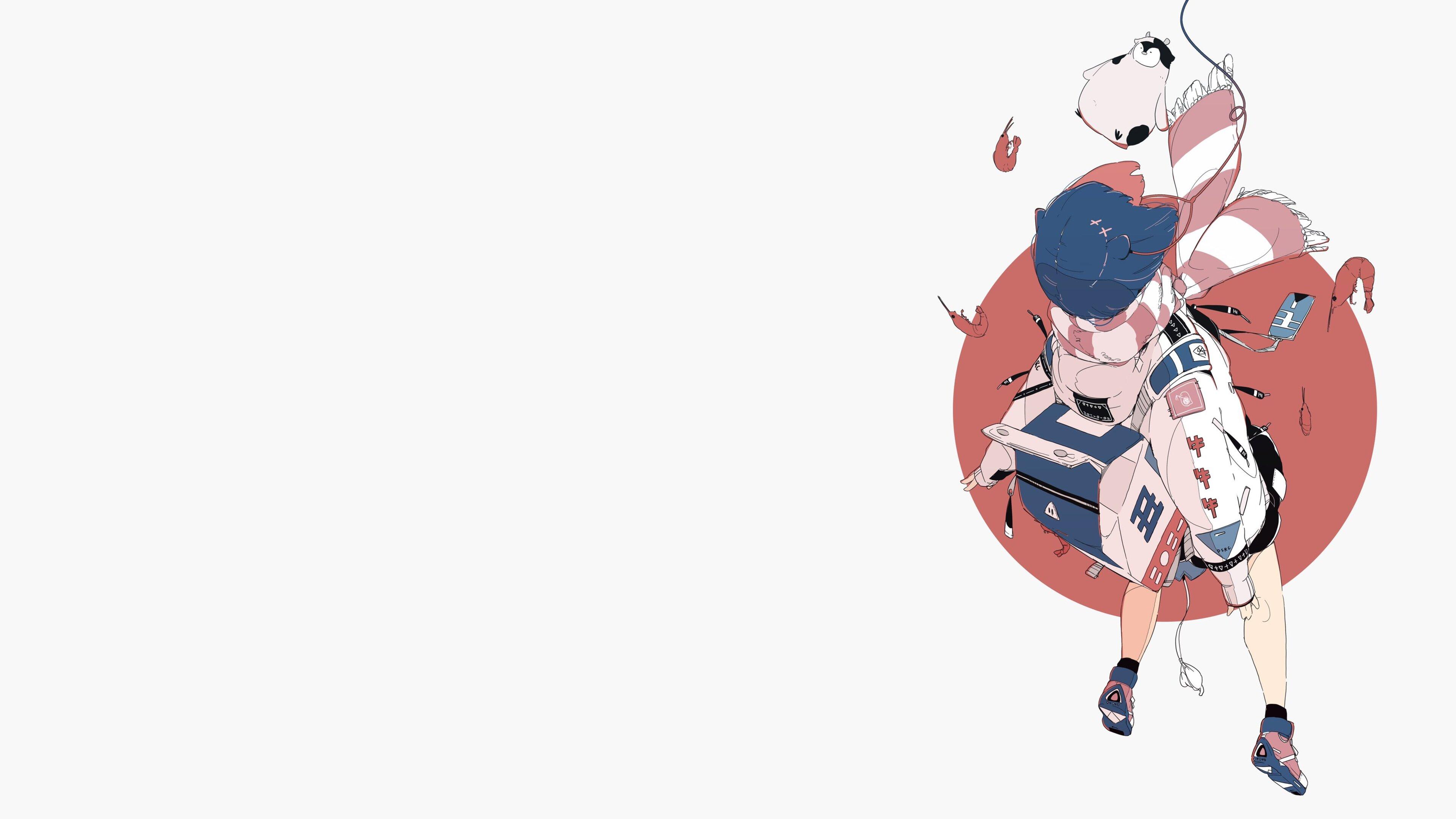 Daisukerichard Anime Girls Original Characters Minimalism Backpacks Simple Background Scarf Shrimp P 3840x2160