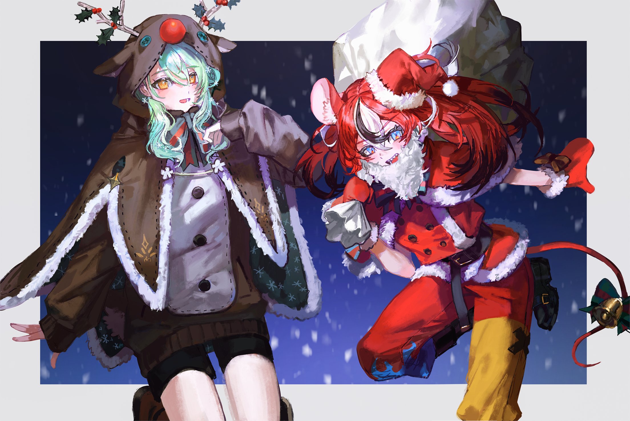 Hololive English Hololive Anime Girls Virtual Youtuber Ceres Fauna Hakos Baelz Christmas Clothes Mul 2208x1475