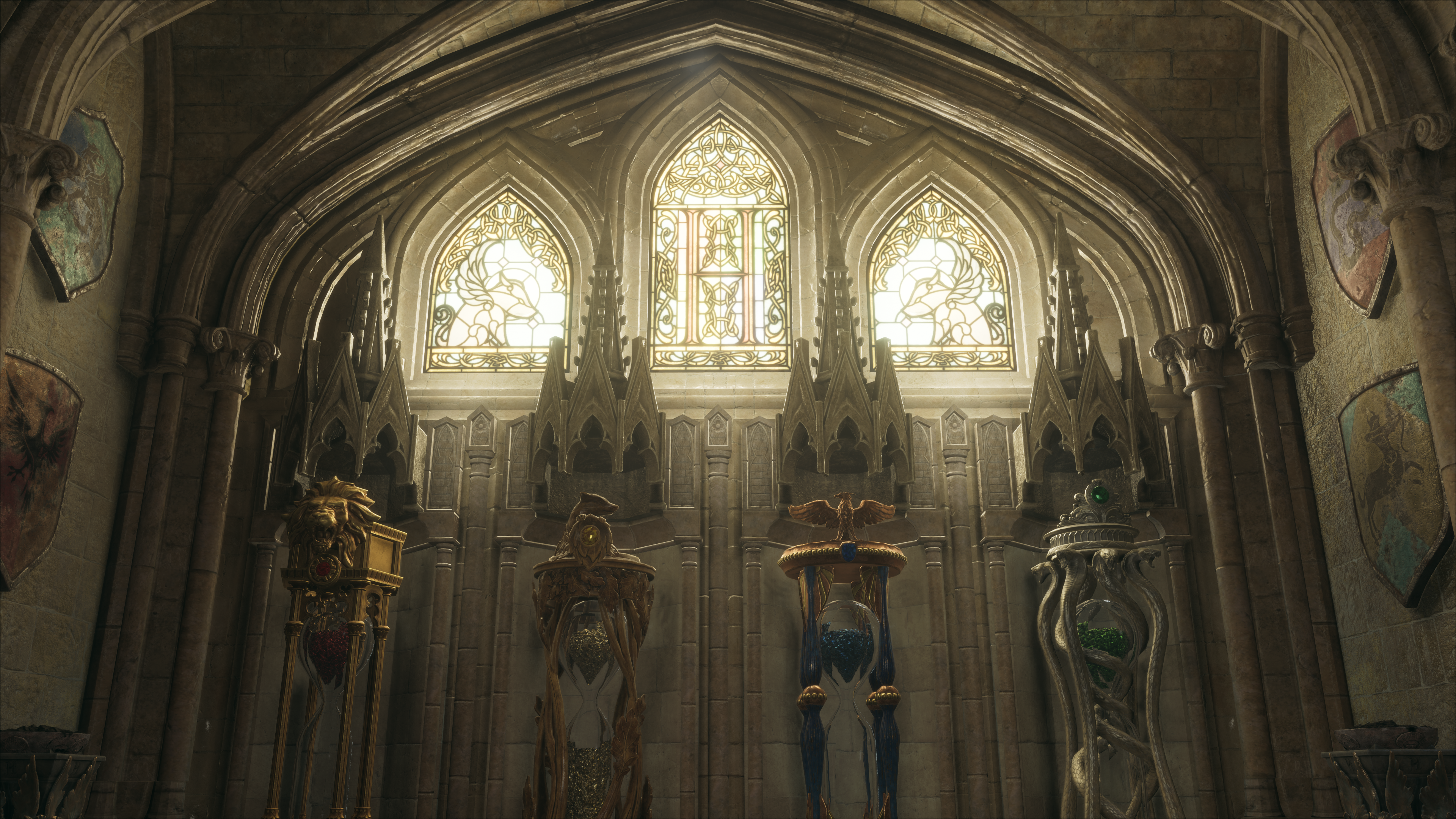 Nvidia RTX Hogwarts Legacy Video Games CGi Video Game Art Interior Architecture Window Stained Glass 3840x2160