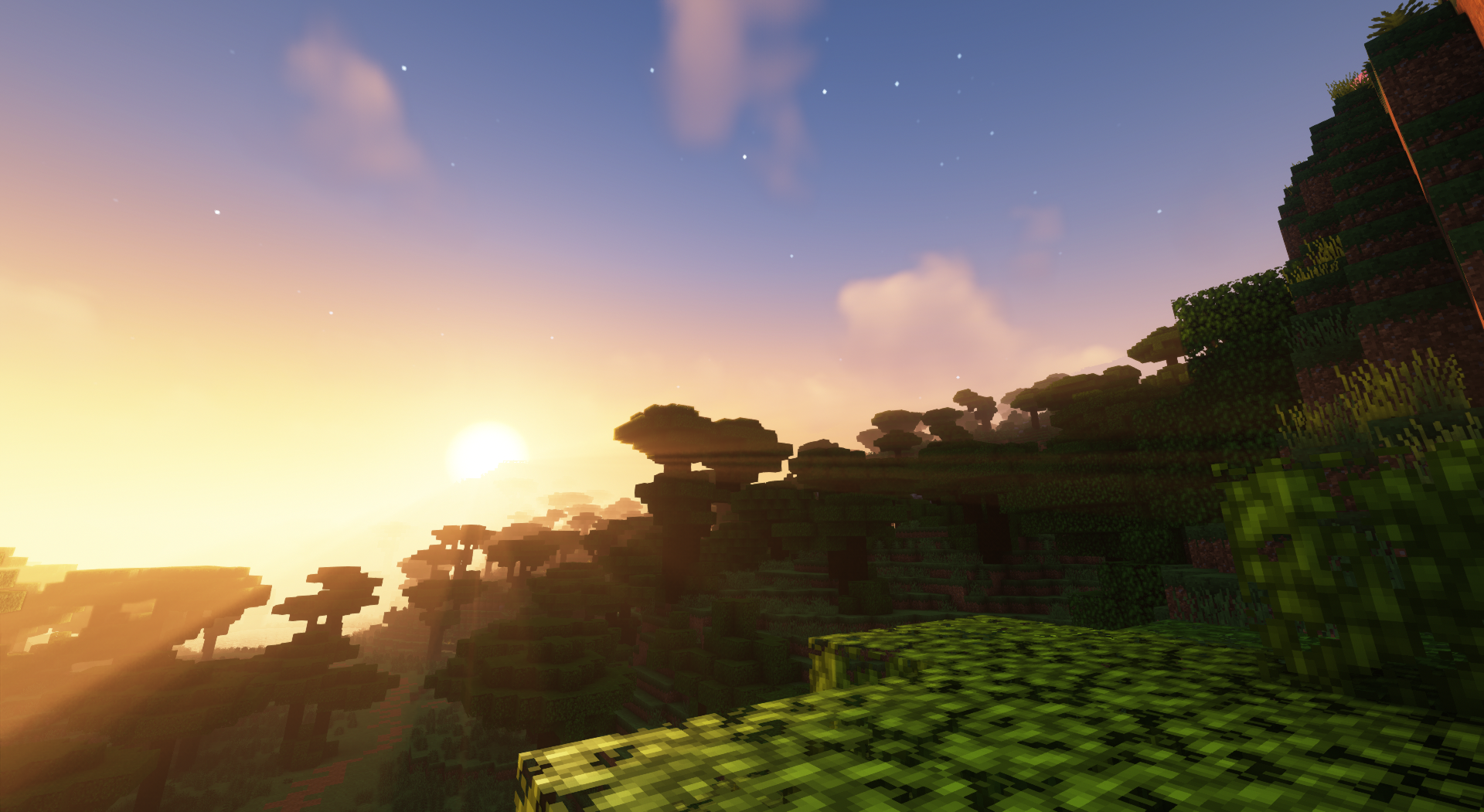 PC Gaming Minecraft Video Games CGi Cube Sunset Sunset Glow Sky Sunlight Clouds Trees 1920x1051