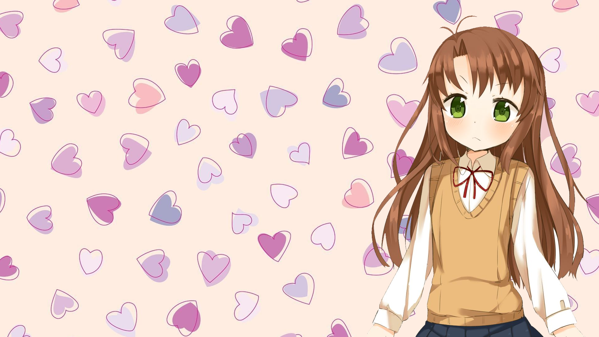 Koshigaya Komari Anime Anime Girls Heart Design Green Eyes Non Non Biyori Looking At Viewer Long Hai 1920x1080