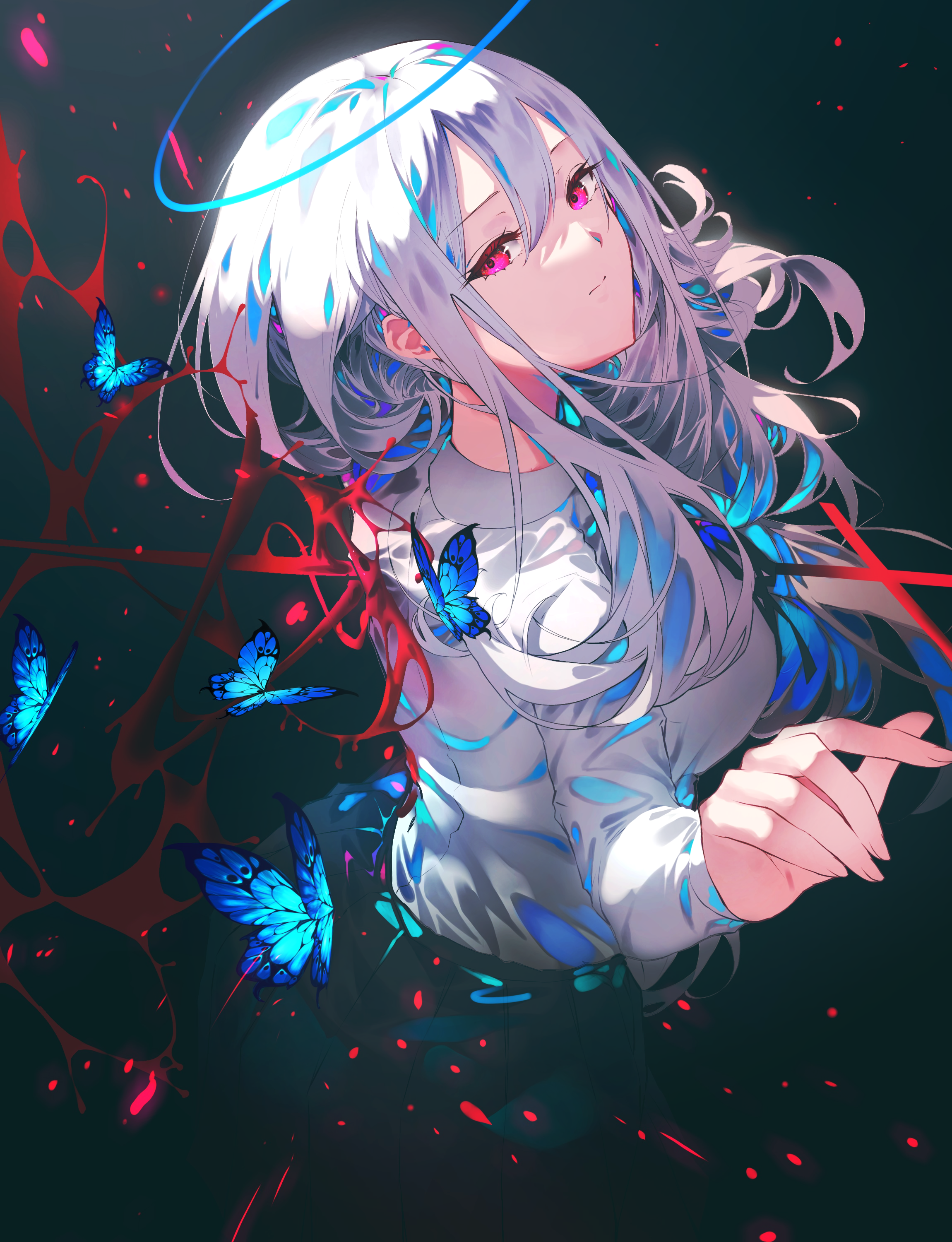 W Artist Pixiv Anime Girls Portrait Display Butterfly Long Hair Looking At Viewer Nimbus Simple Back 2300x3000