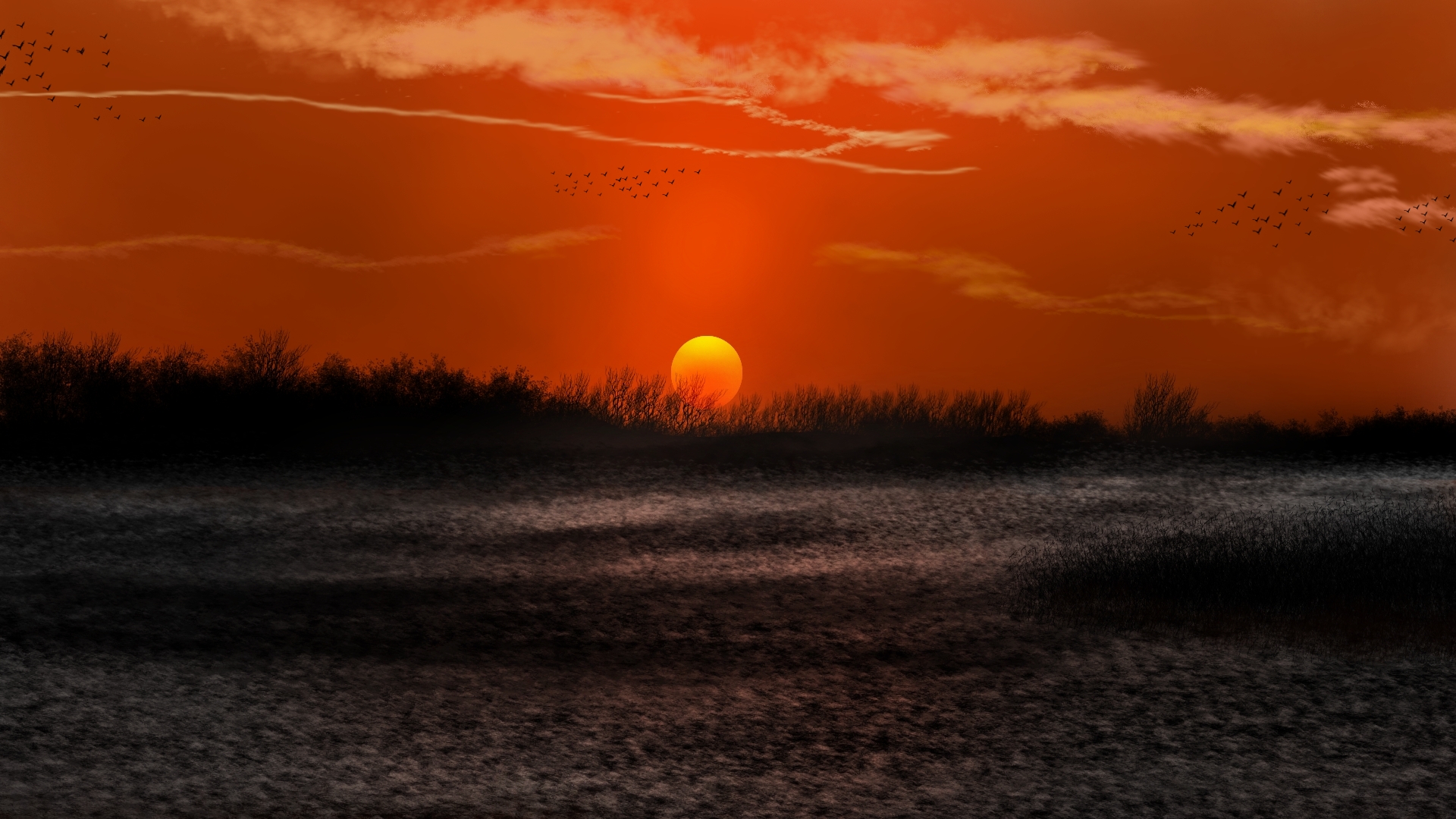 Digital Painting Digital Art Nature Landscape Sunset 1920x1080