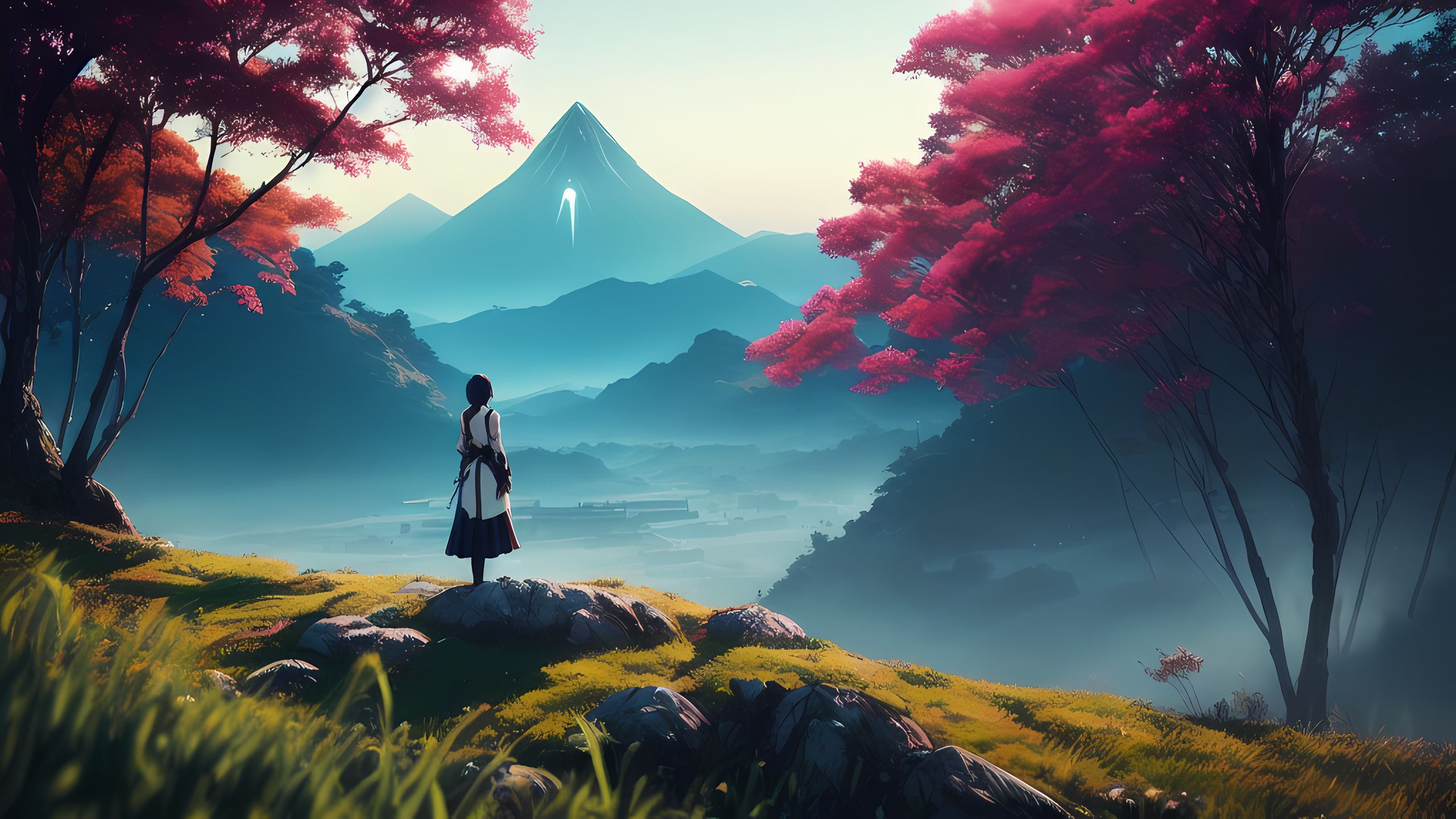 Stable Diffusion Mountain View Mountains Anime Girls Nature Trees ...