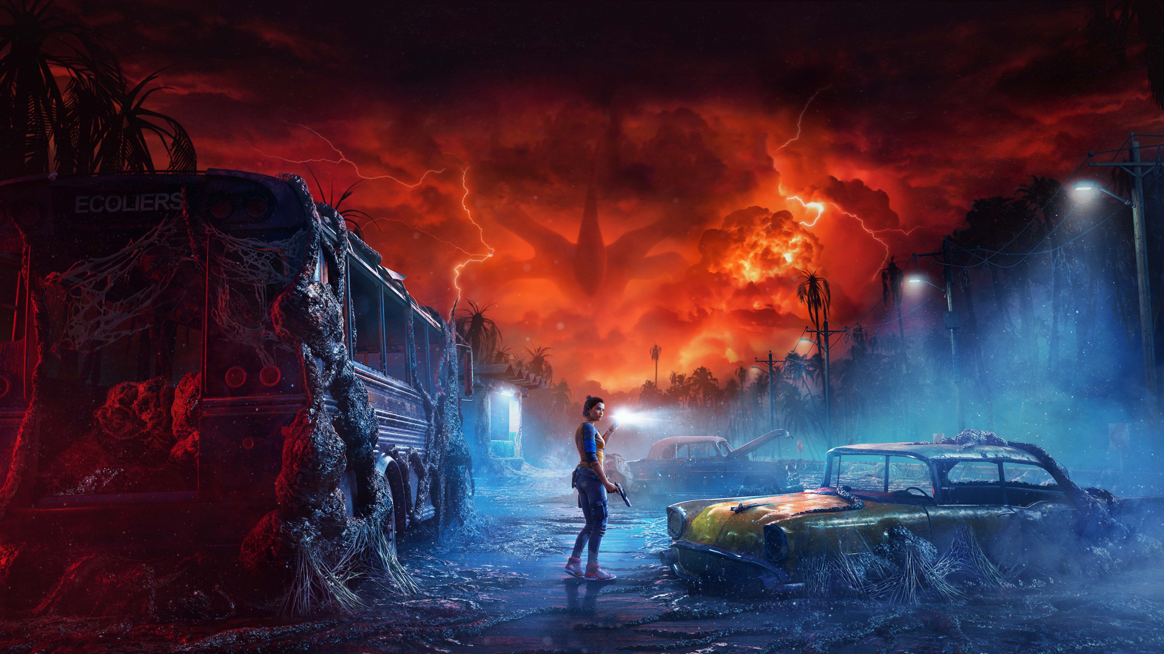 Far Cry 6 Stranger Things Video Games Women Fire Storm Night Artwork Science Fiction Vehicle Buses L 3840x2160