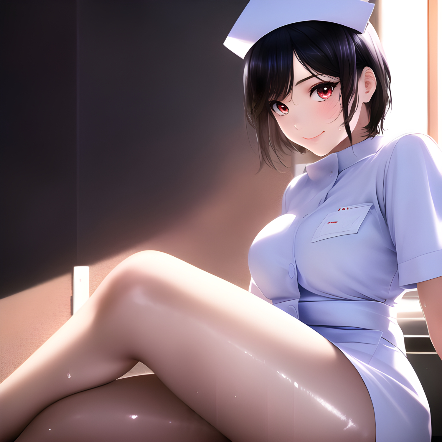 Anime Anime Girls Original Characters Ai Art Nurse Outfit Artwork Digital Art Nurses Legs Crossed Sm 1500x1500