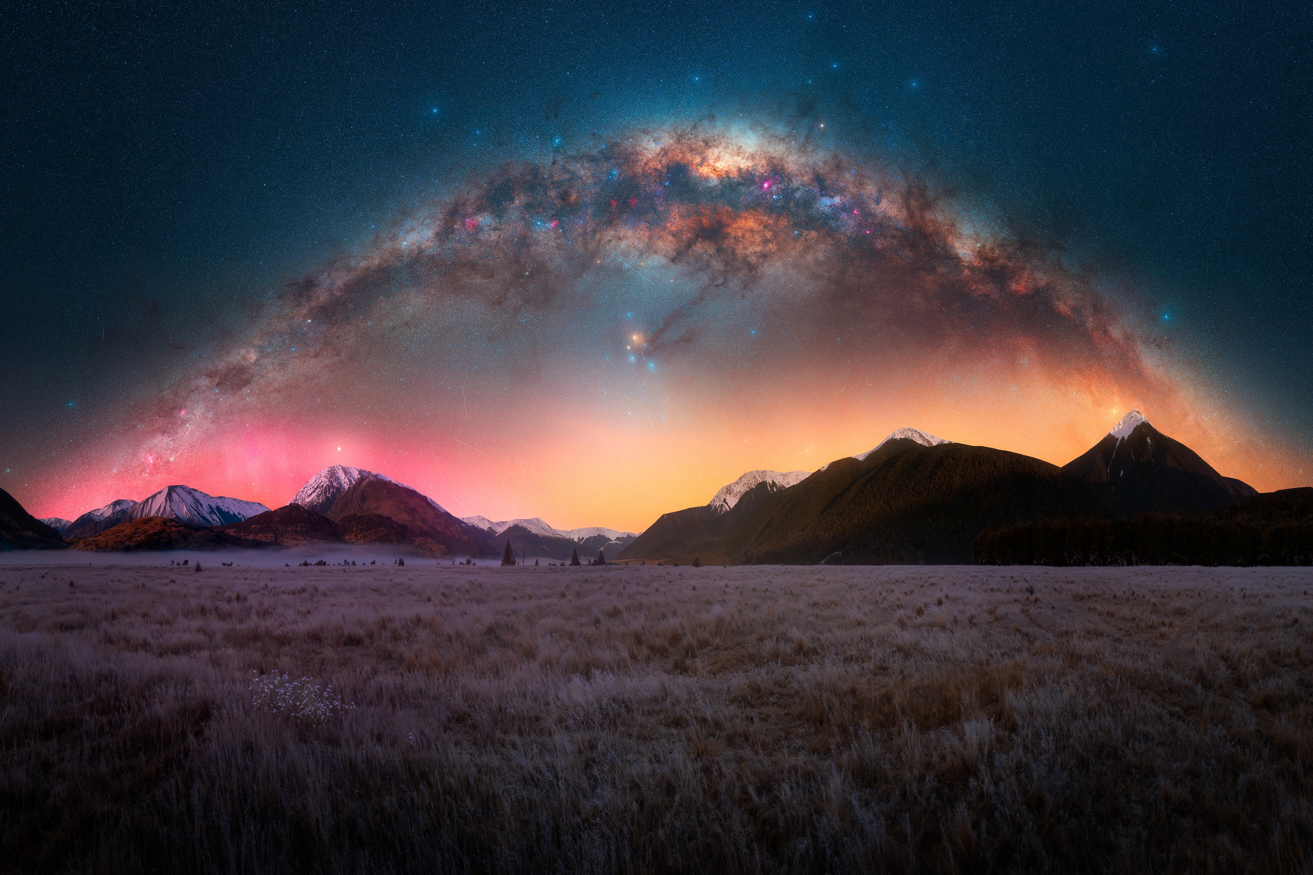 Photography Landscape Nature Mountains New Zealand Stars Starry Night Milky Way Sky Nightscape Field 4500x3000