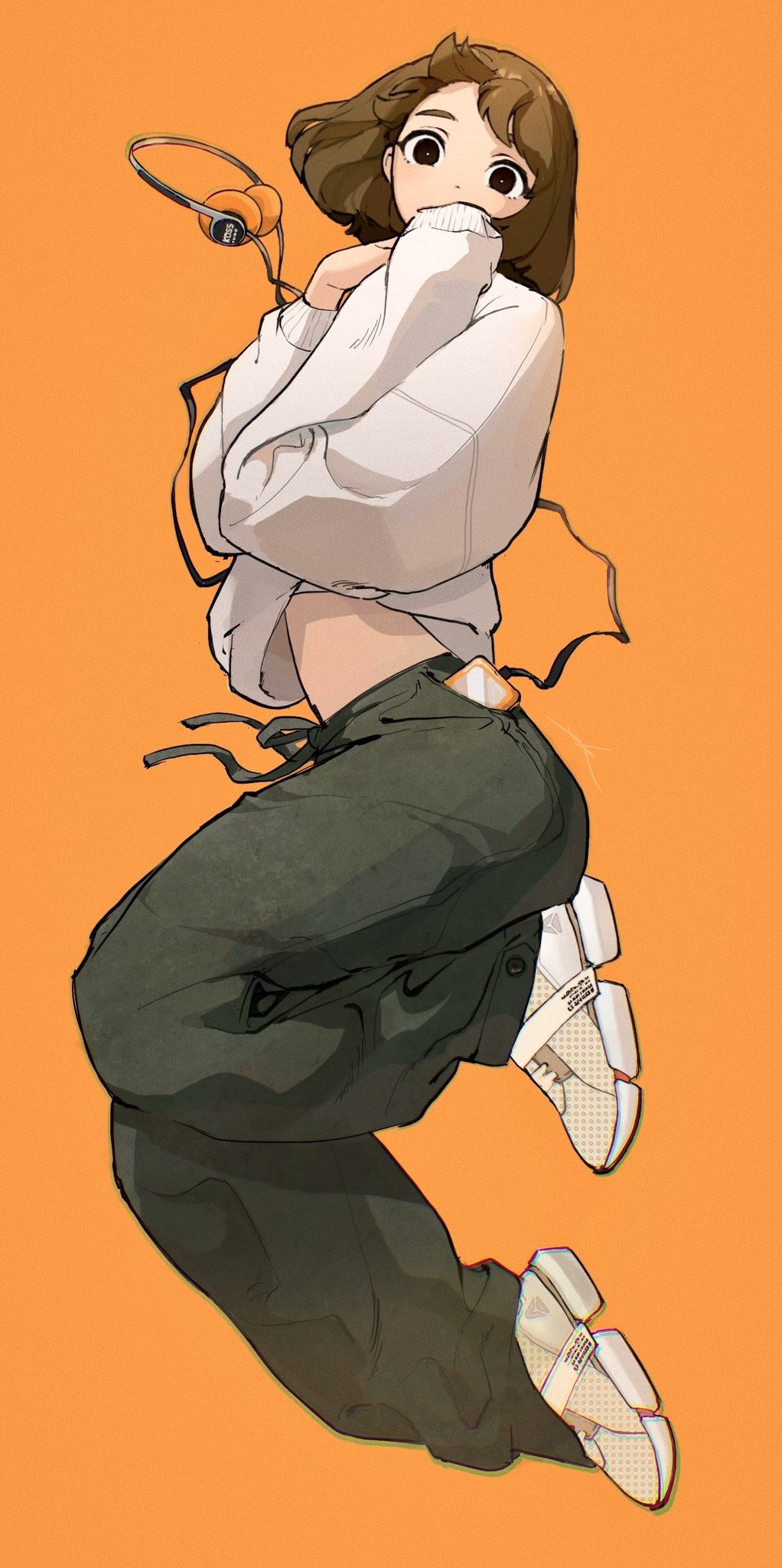 Anime Girls Sketches Portrait Display Short Hair Jumping Minimalism Orange Background Phone Simple B 1022x2048