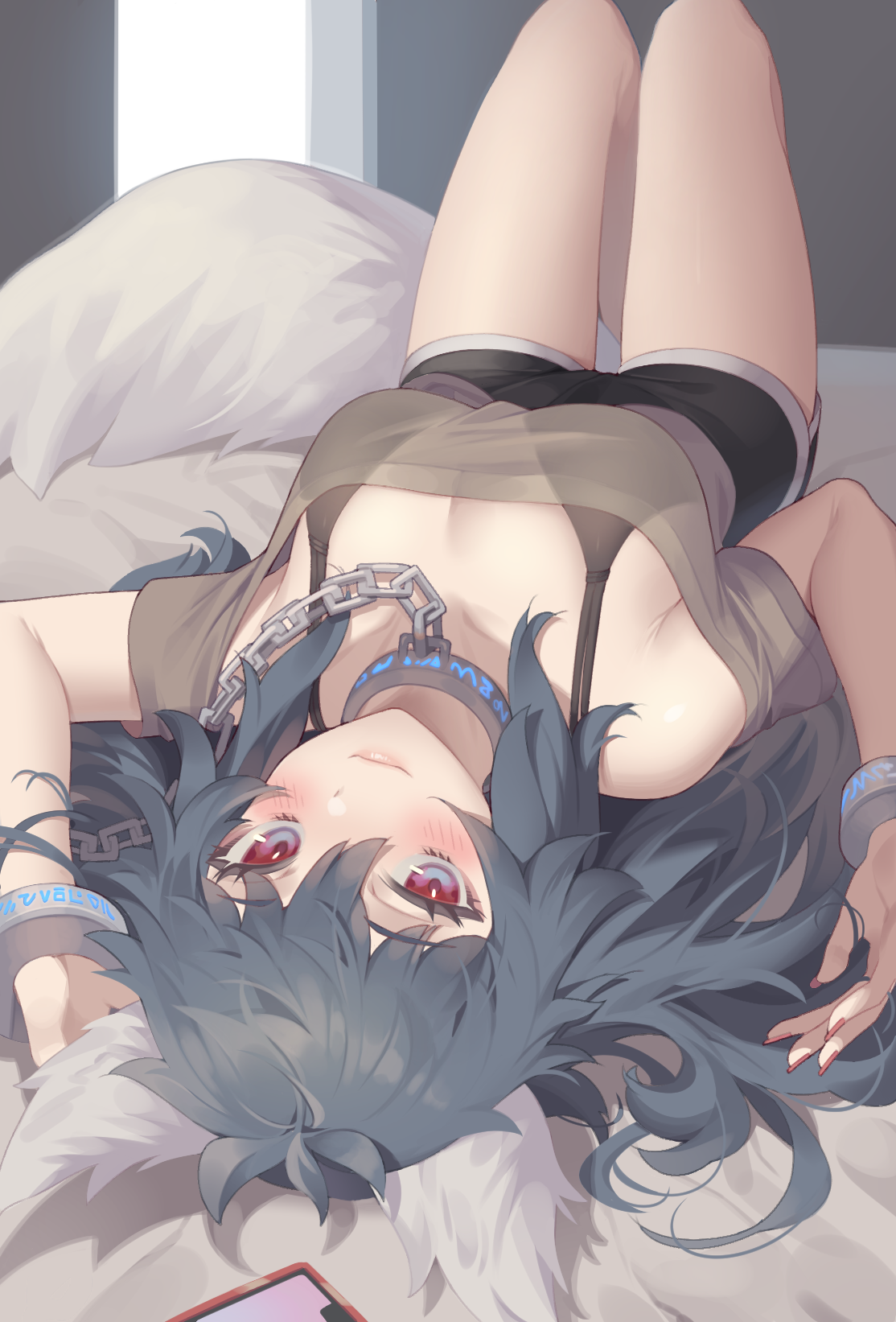 Anime Anime Girls Digital Art Artwork 2D Pixiv Looking At Viewer Lying On Back Red Eyes 1114x1643