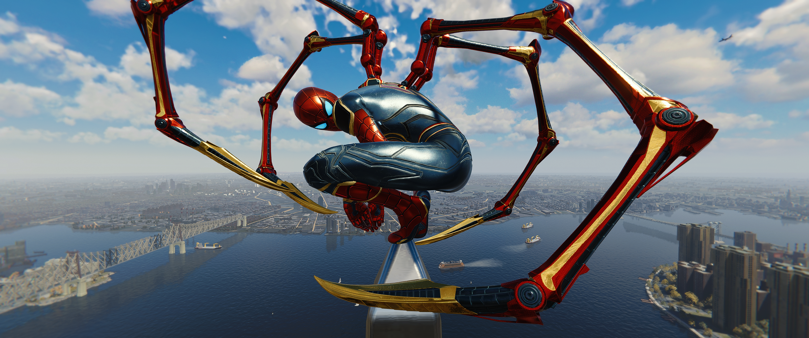 Spider Man Remastered Spider Man Games Posters Video Games Clouds Sky City Cityscape Water Bridge Bo 3440x1440