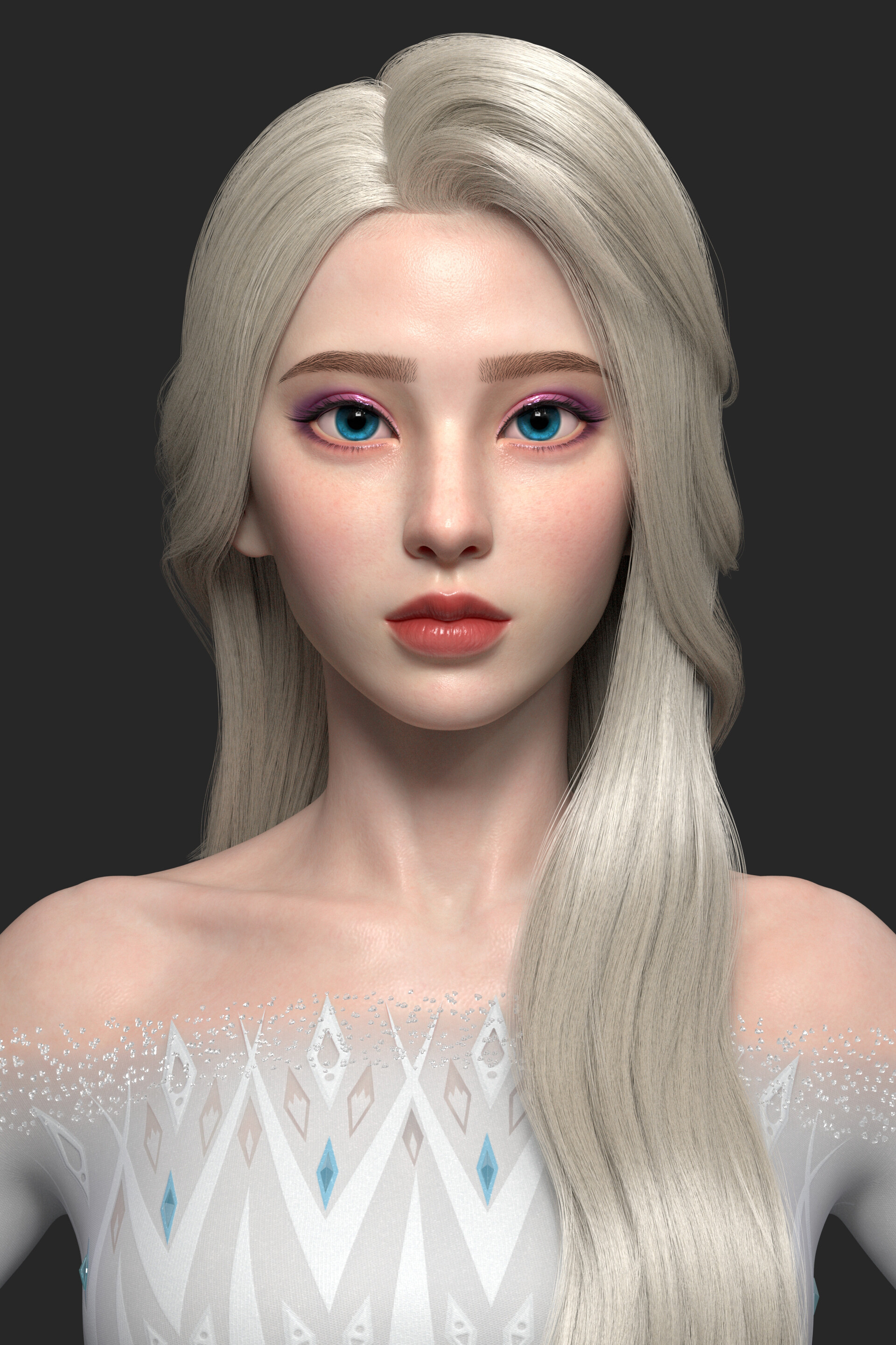 Ye Chaofan CGi Women Blonde Blue Eyes Elsa Frozen Movie Dress Simple Background 1920x2880