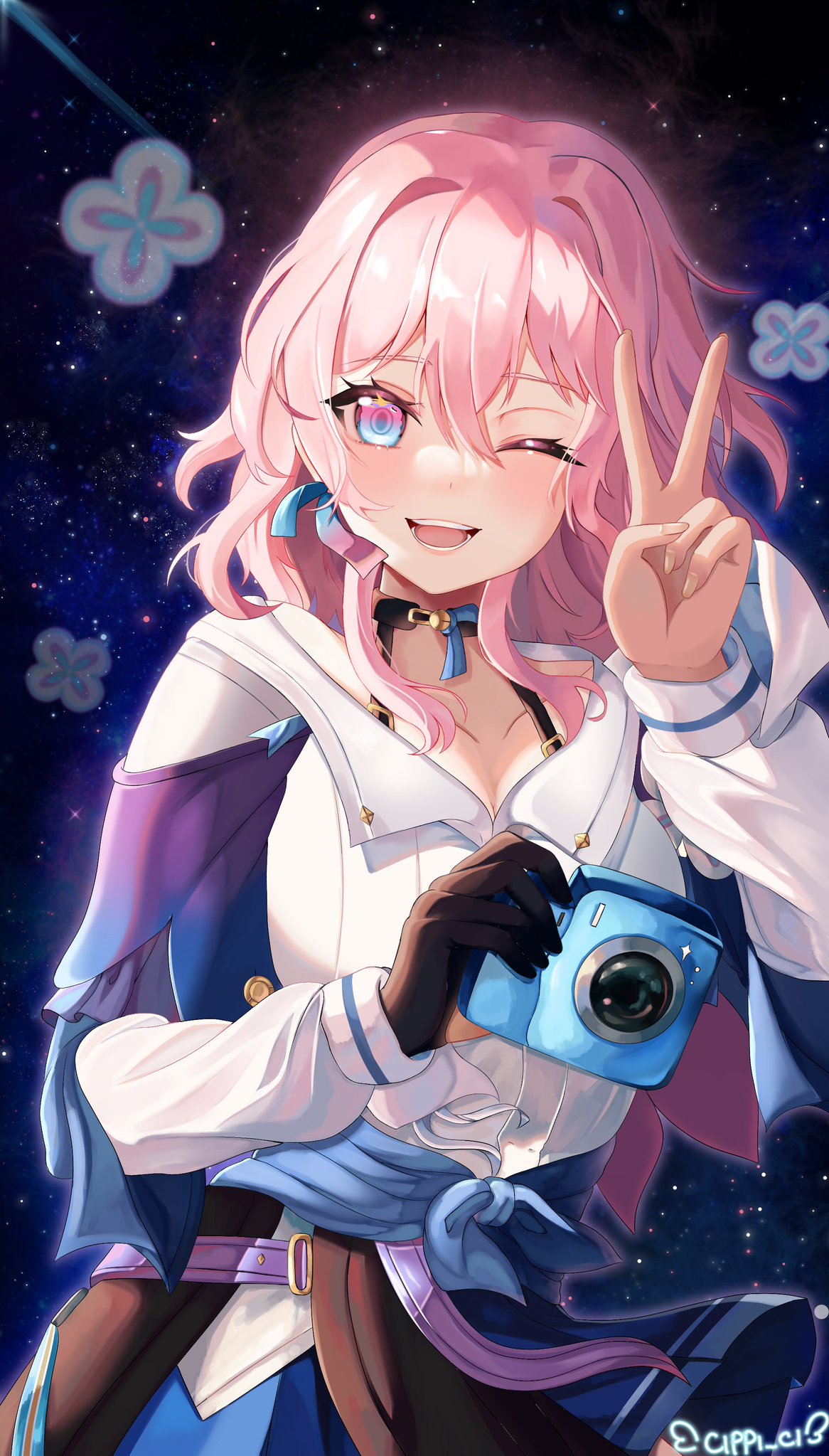 Anime Games March 7th Honkai Star Rail Portrait Display Anime Girls One Eye Closed Smiling Peace Sig 1166x2047