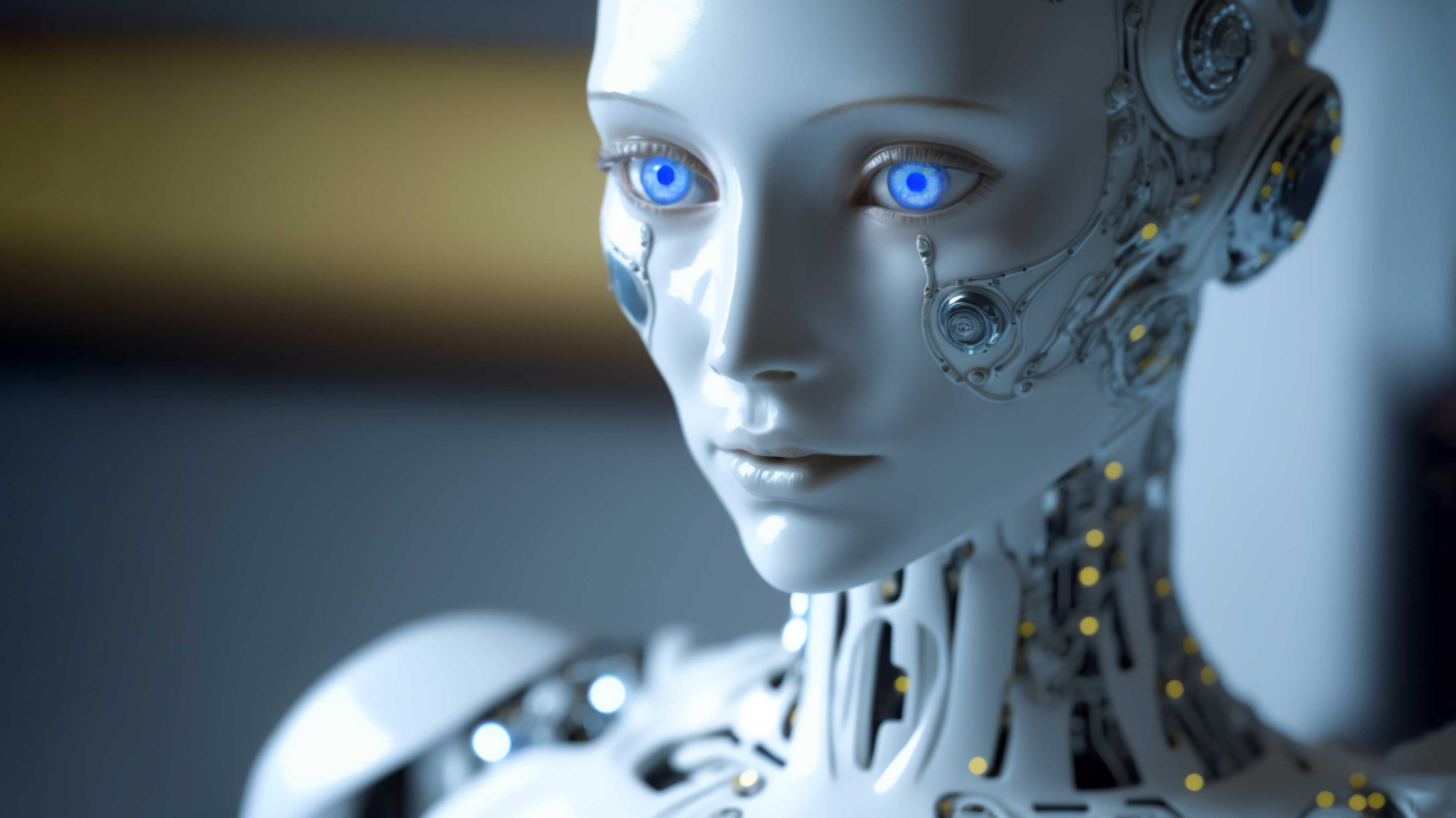 Robot Humanoid Women Blue Eyes Futuristic Science Fiction Digital Art Face CGi Machine Ai Art 3640x2047