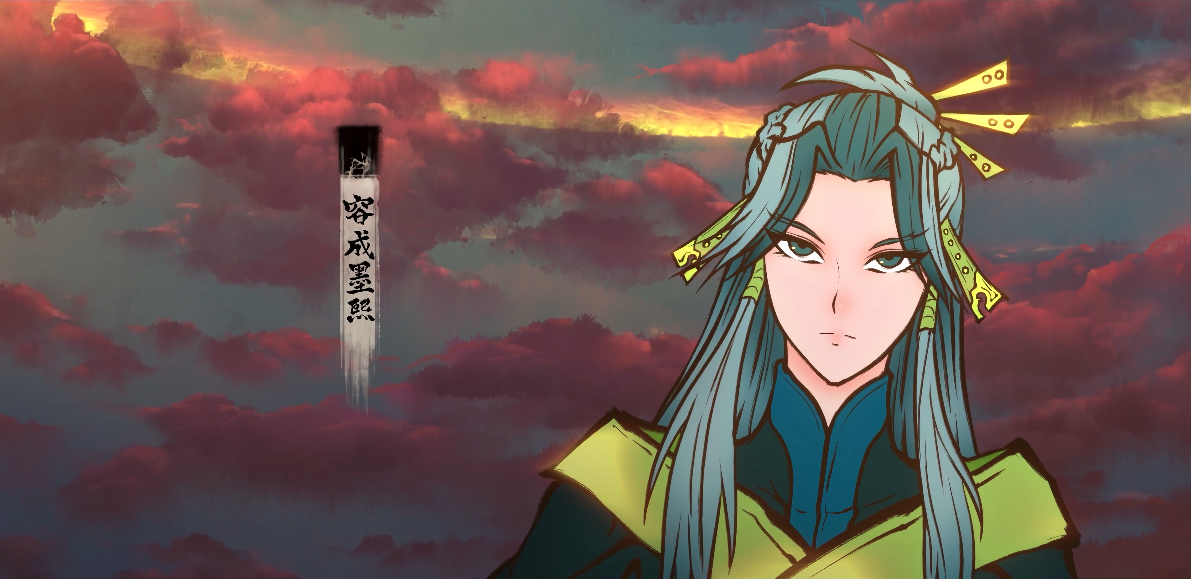 Chinese Cartoon Screen Shot Women Looking At Viewer Chinese Long Hair Two Tone Hair Sky Clouds 3840x1867