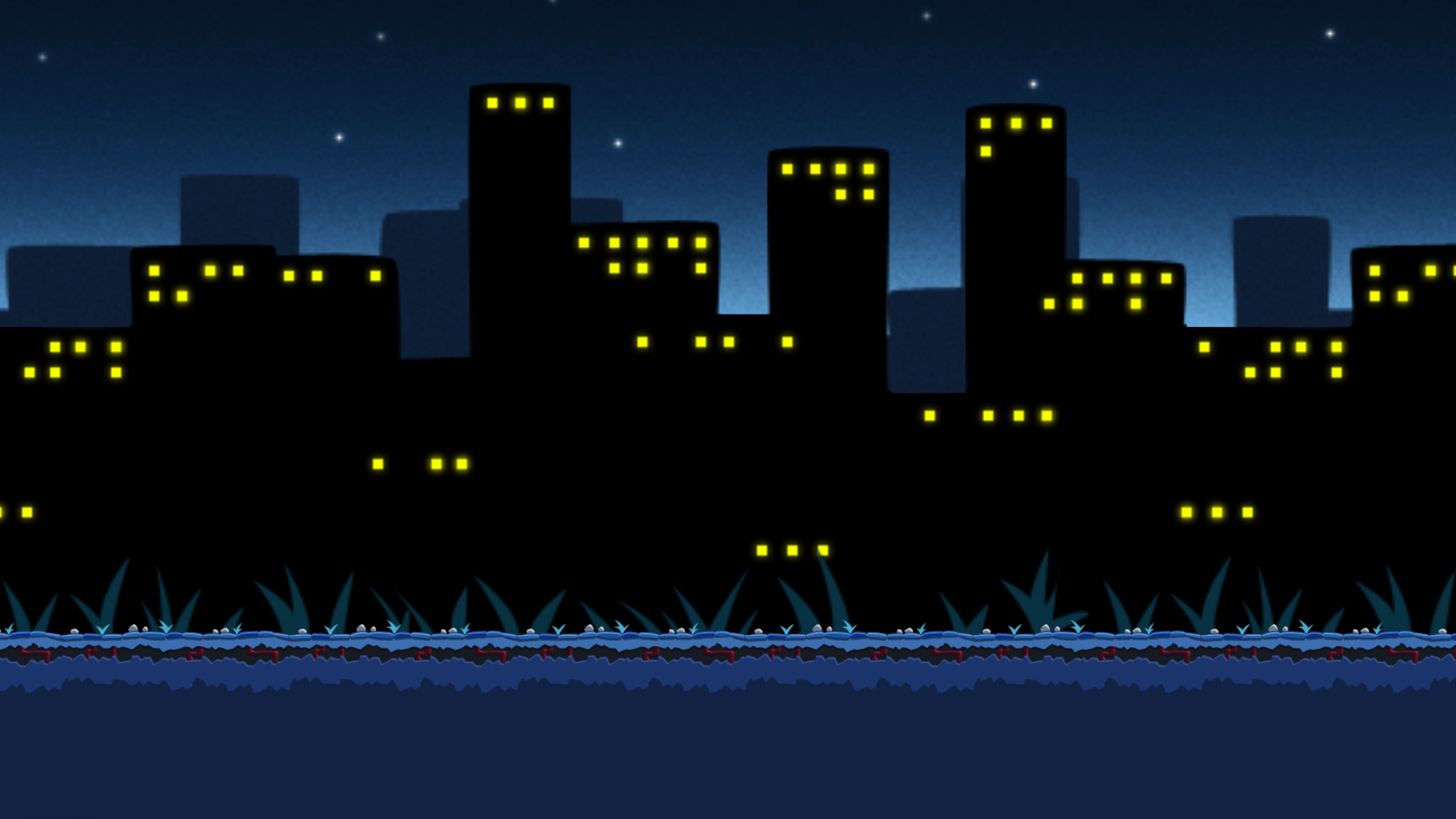 Angry Birds Night City City Lights Grass Sky Stars Building Silhouette Digital Art 3840x2160