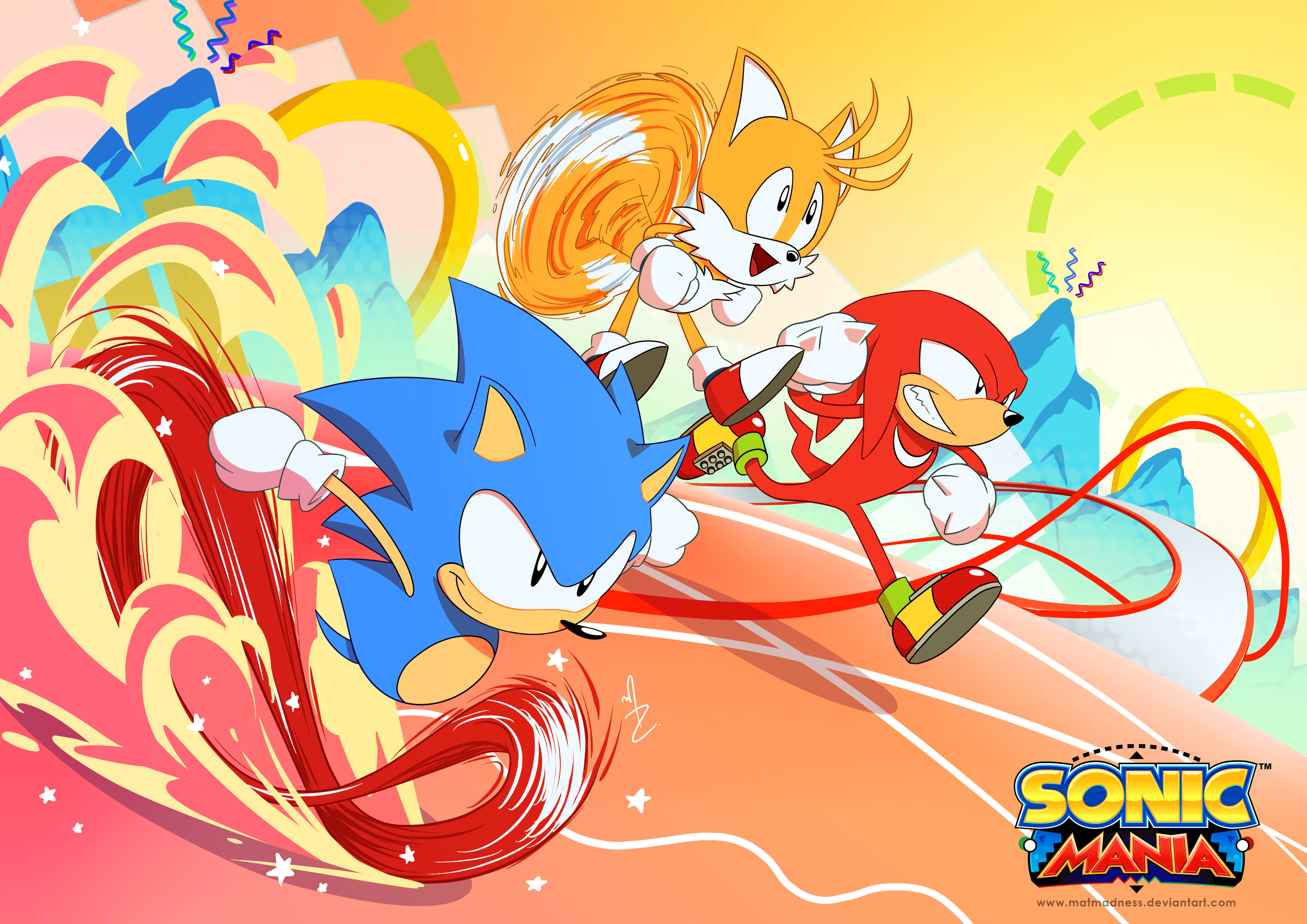 Sonic Sonic The Hedgehog Sonic Mania Sonic Mania Adventures Tails Character Knuckles Video Game Art  3507x2480