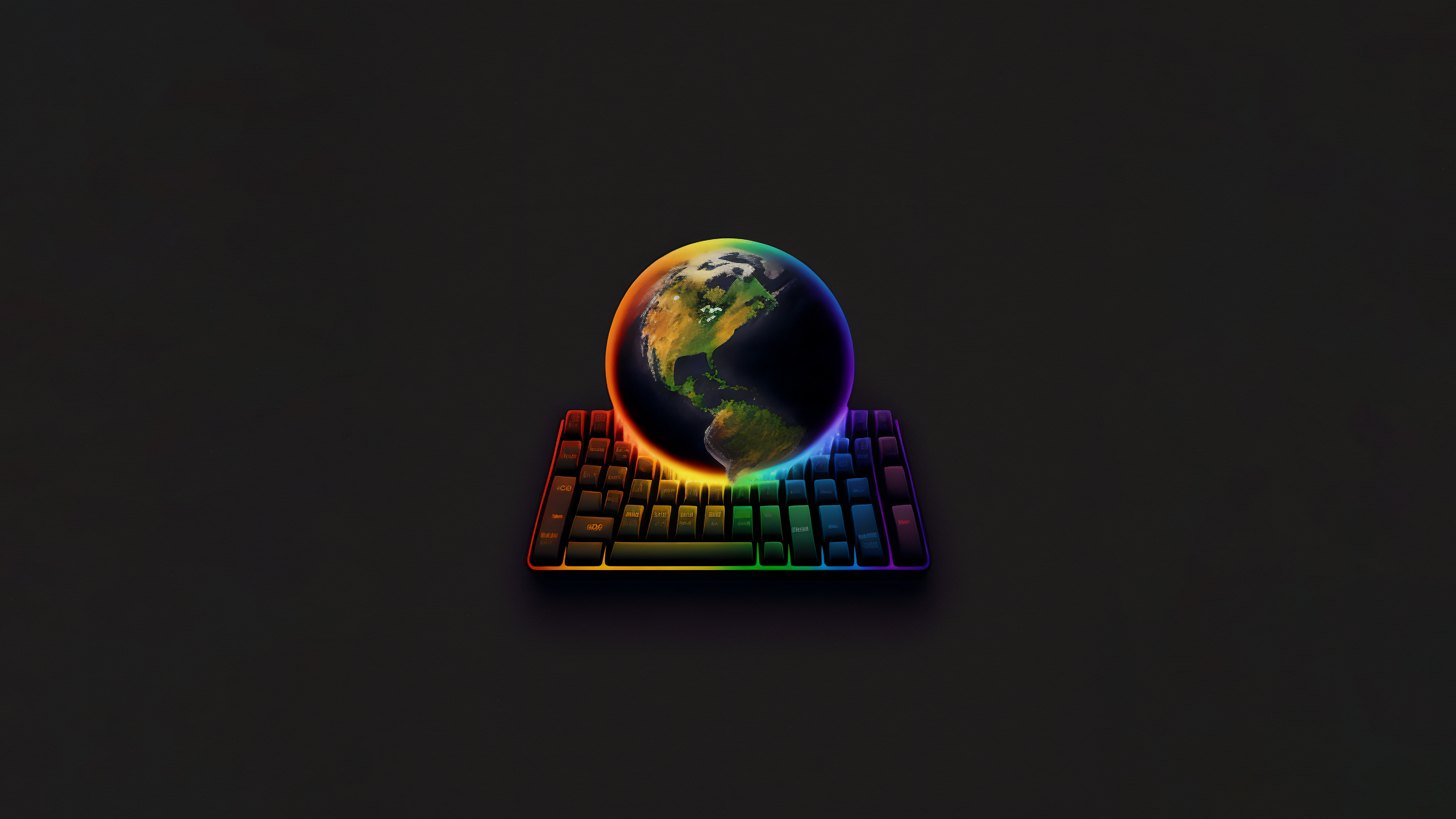 Ai Art Minimalism RGB Keyboards Globes Simple Background Planet Colorful 3642x2048