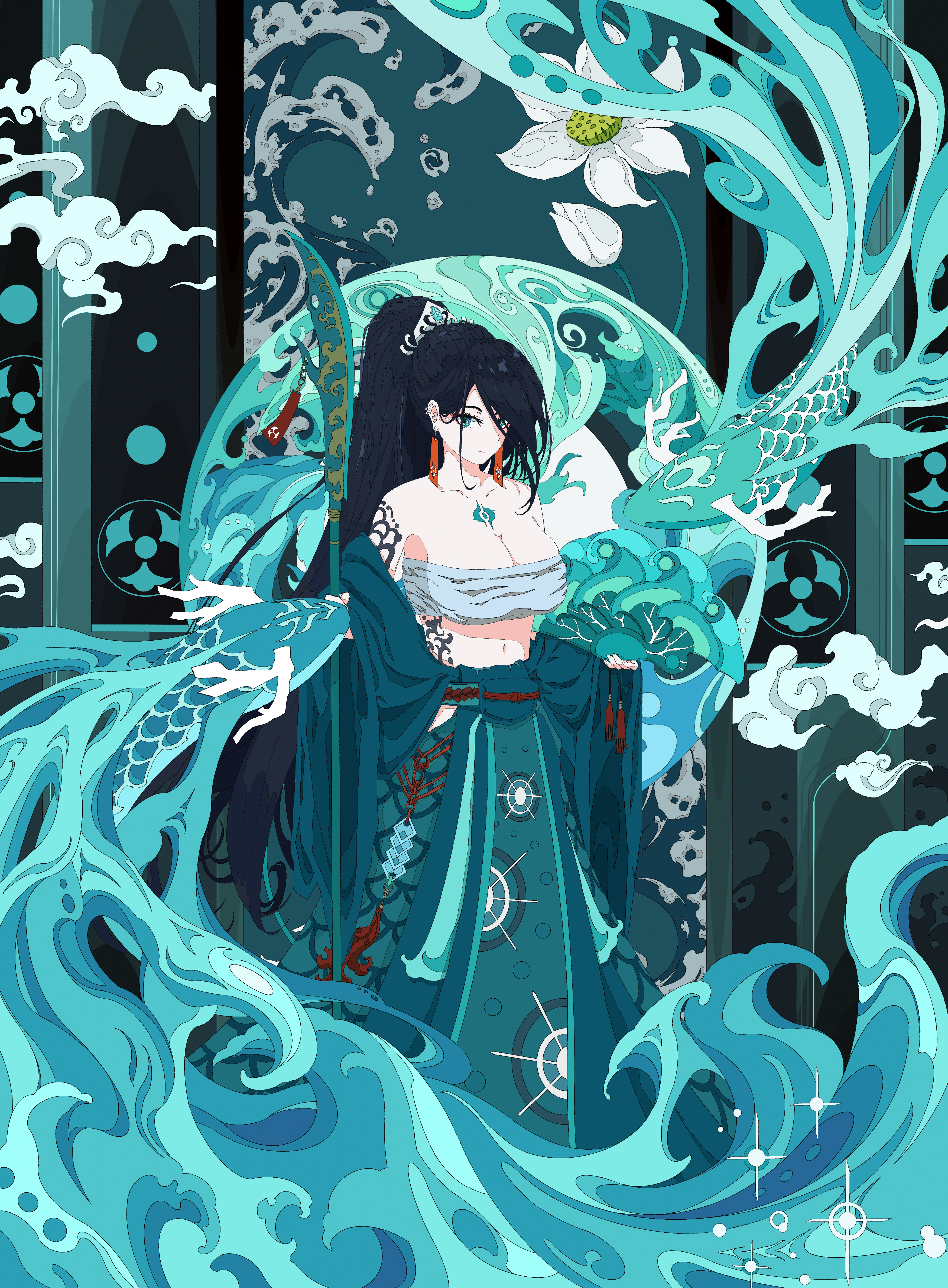 Umijin Anime Anime Girls Artwork Koi Fish Water Traditional Chinese Clothing 3500x4750