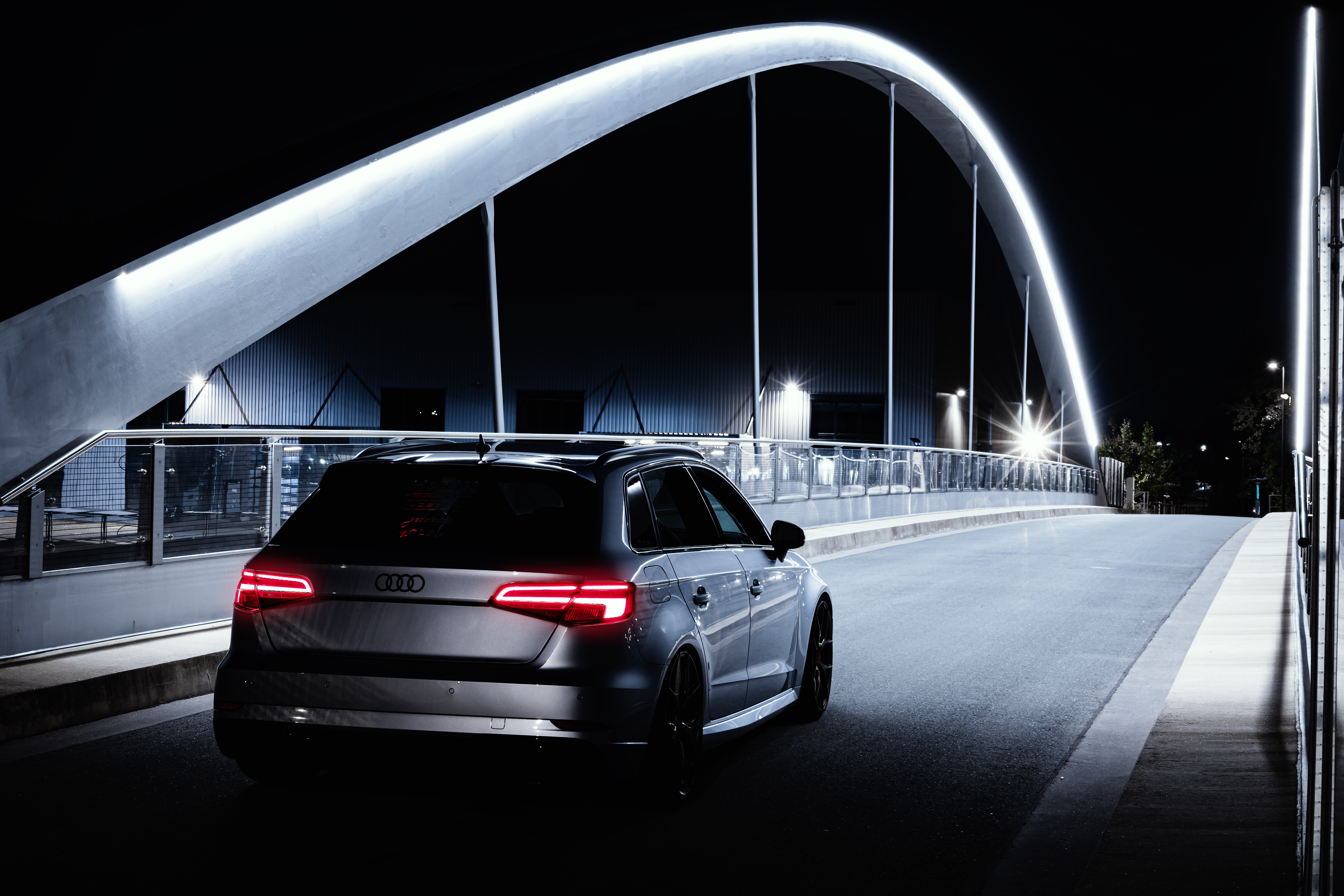 Audi Hatchbacks Night Bridge Vehicle Tuning Taillights Rear View Road Street Light 5472x3648